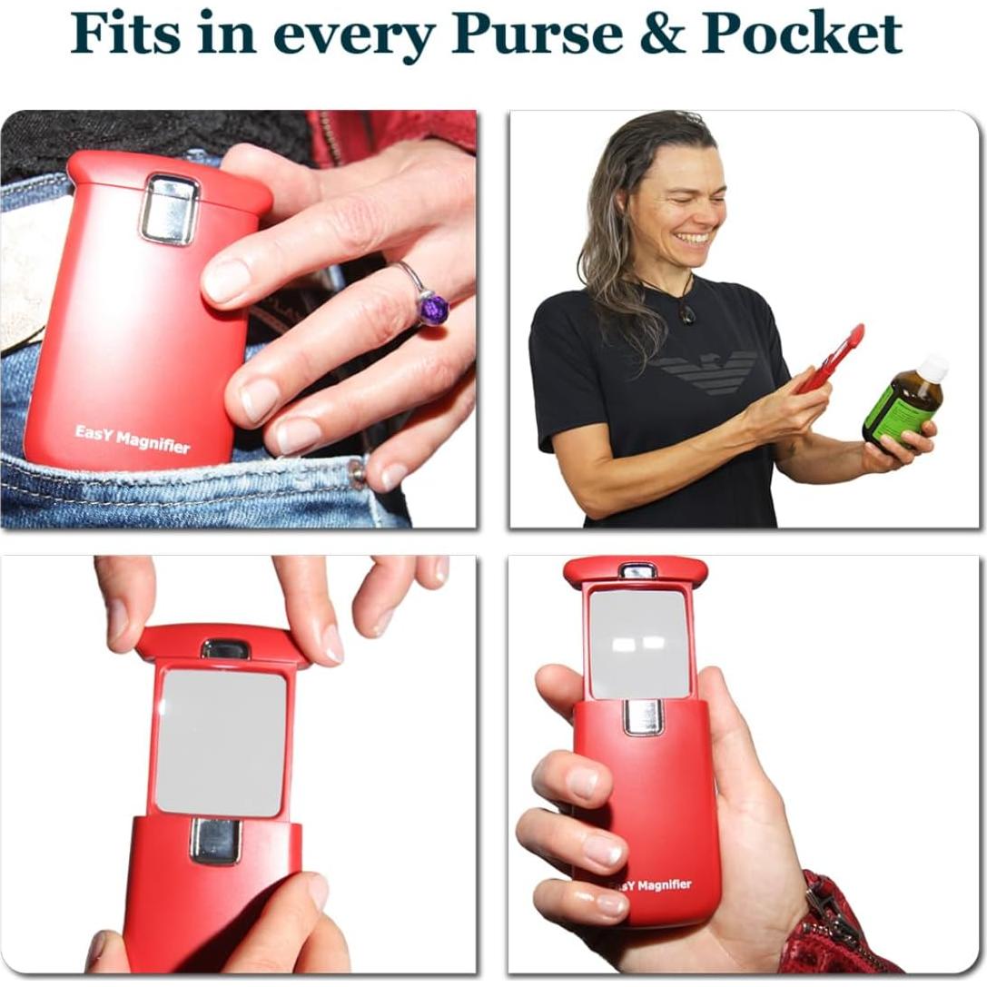 Lupa de Bolsillo EasY Magnifier 3.0X con Luz LED - Sedona Roja