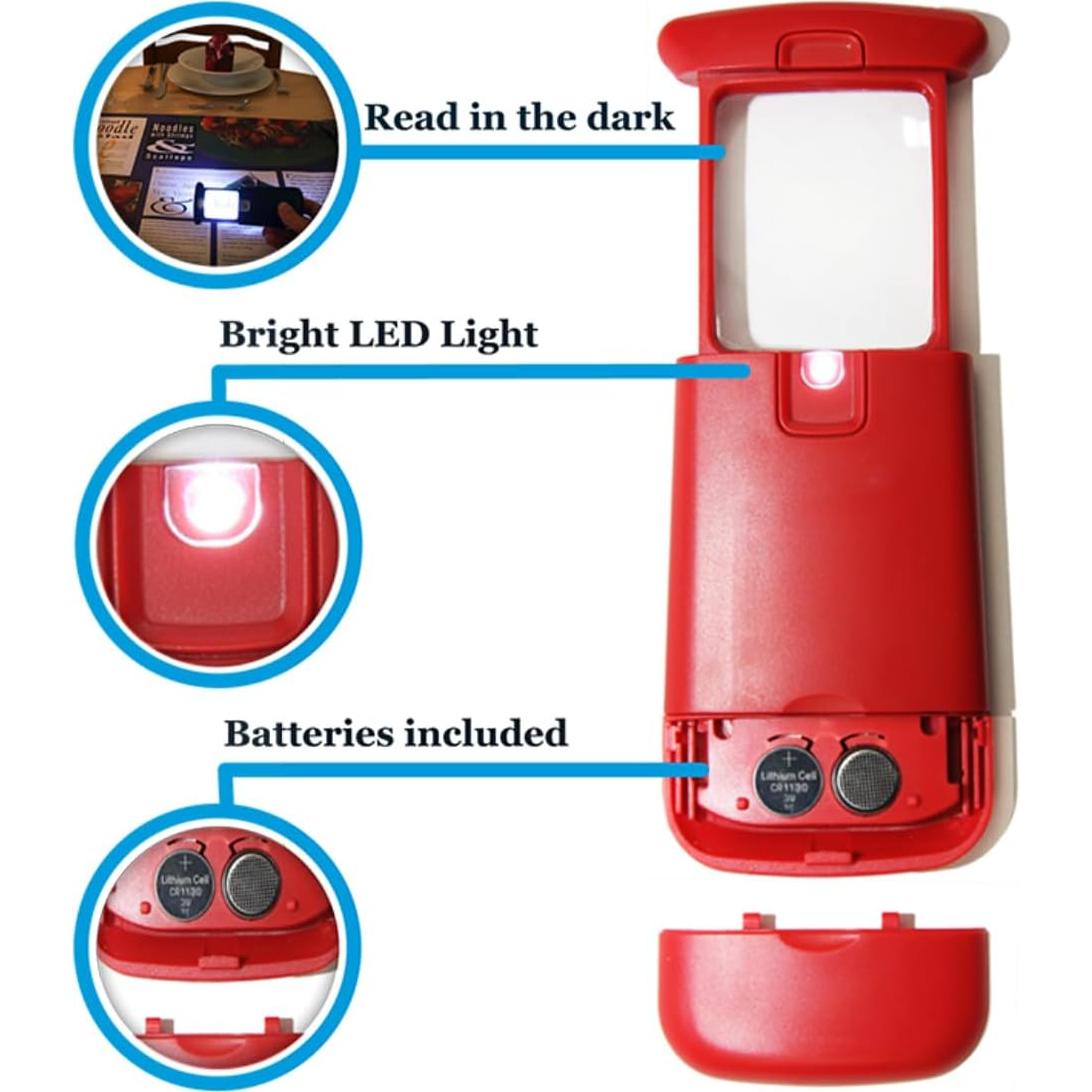 Lupa de Bolsillo EasY Magnifier 3.0X con Luz LED - Sedona Roja