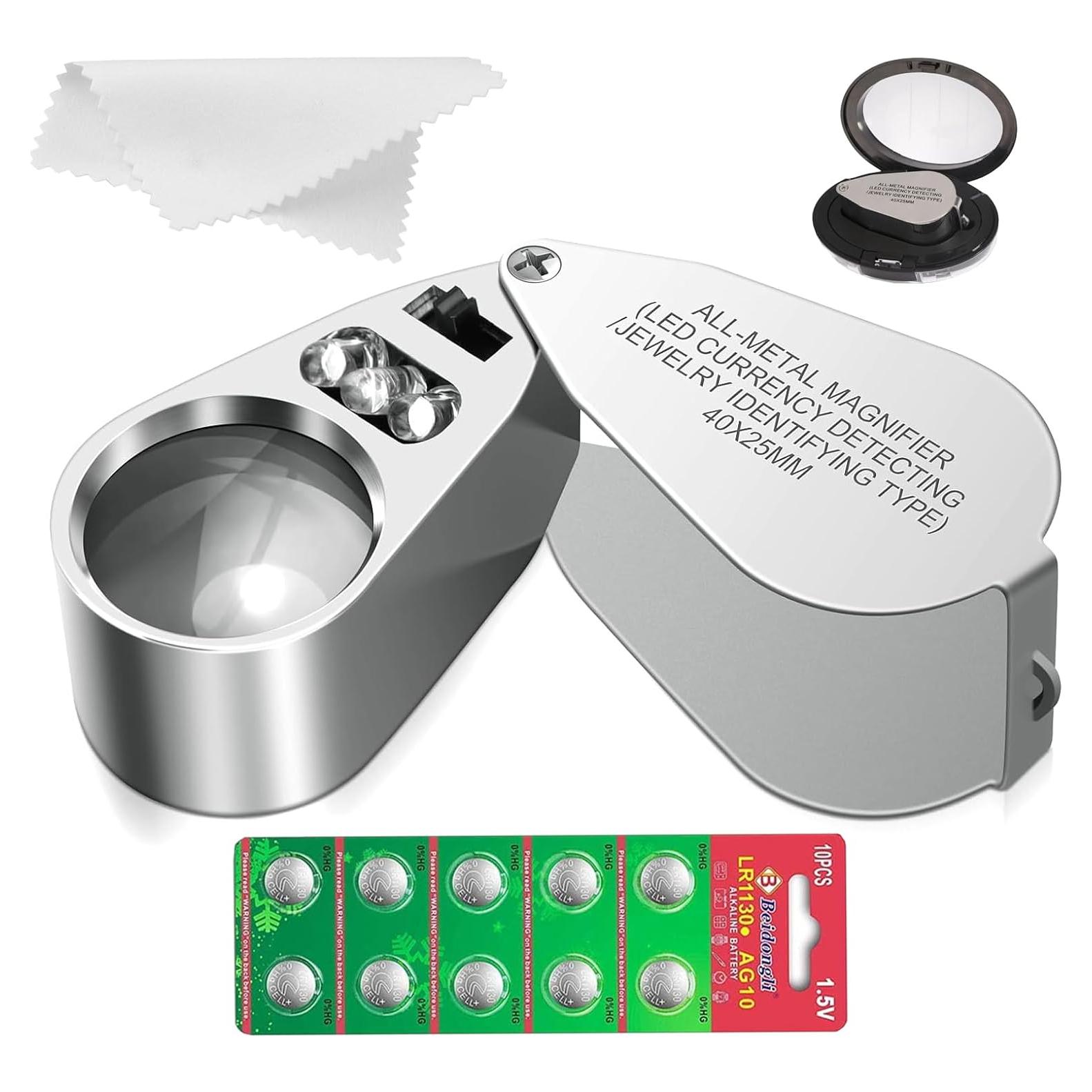 Lupa de Joyero 40X HMKIS con Luz LED y Metal Completo