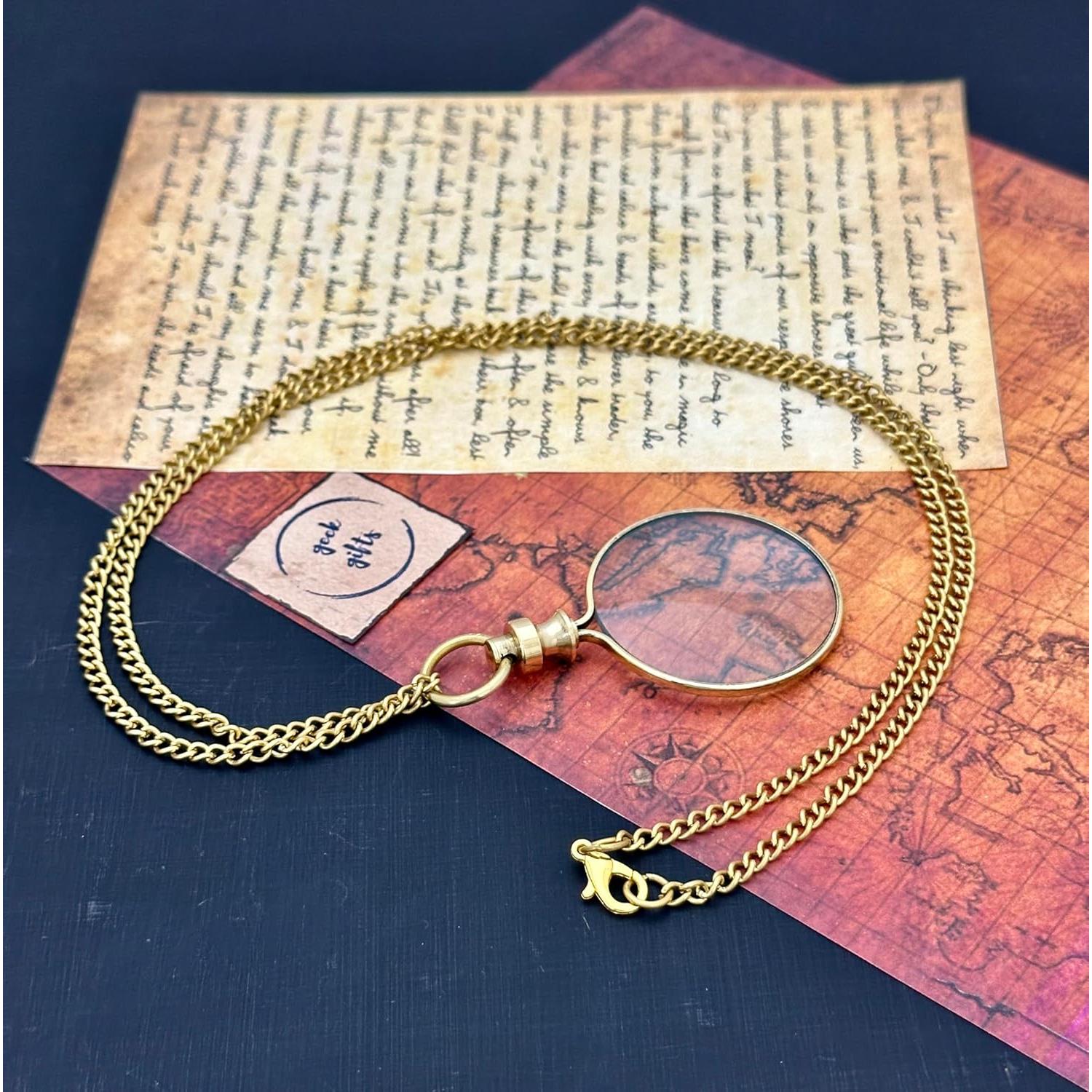 Monóculo de bolsillo GeekGifts con cadena - Lupa 10x latón
