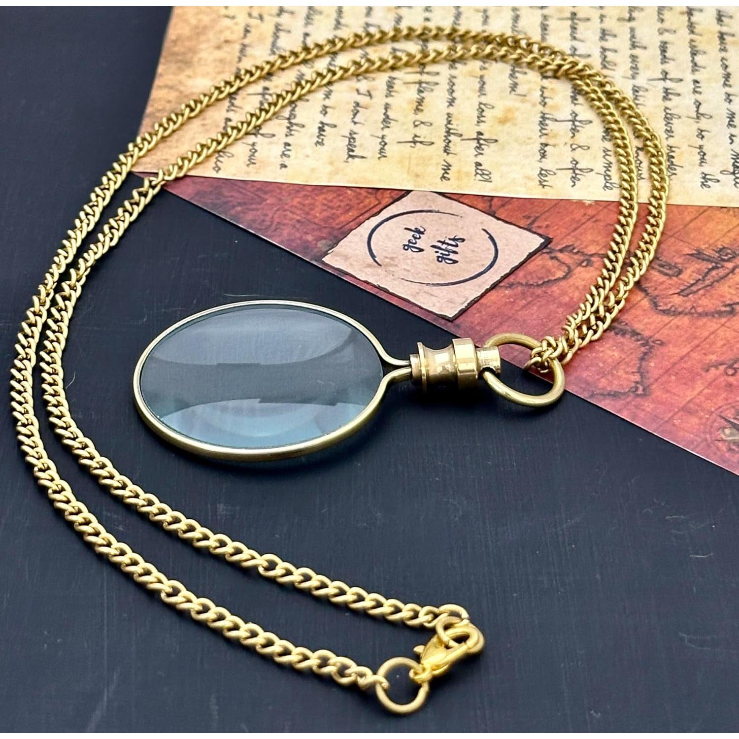 Monóculo de bolsillo GeekGifts con cadena - Lupa 10x latón