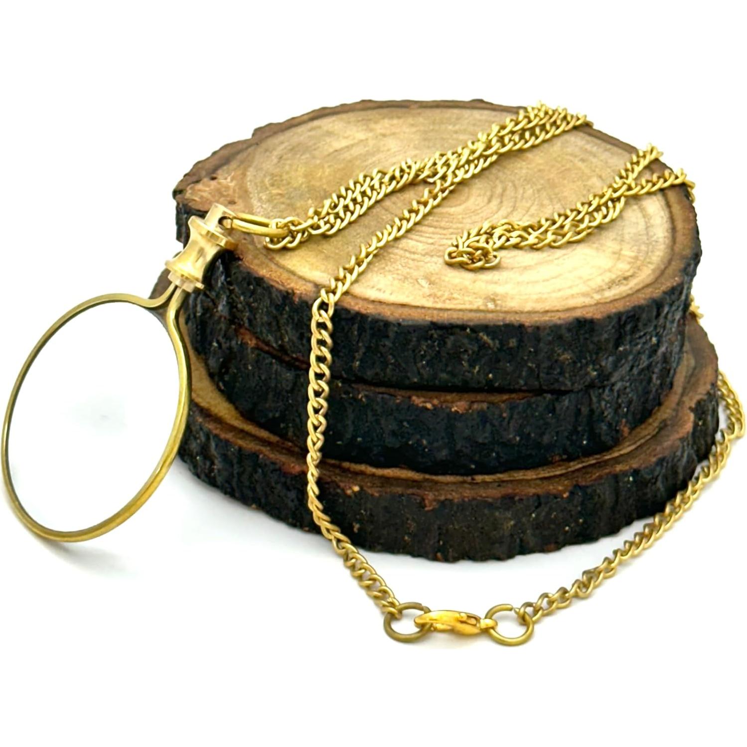 Monóculo de bolsillo GeekGifts con cadena - Lupa 10x latón