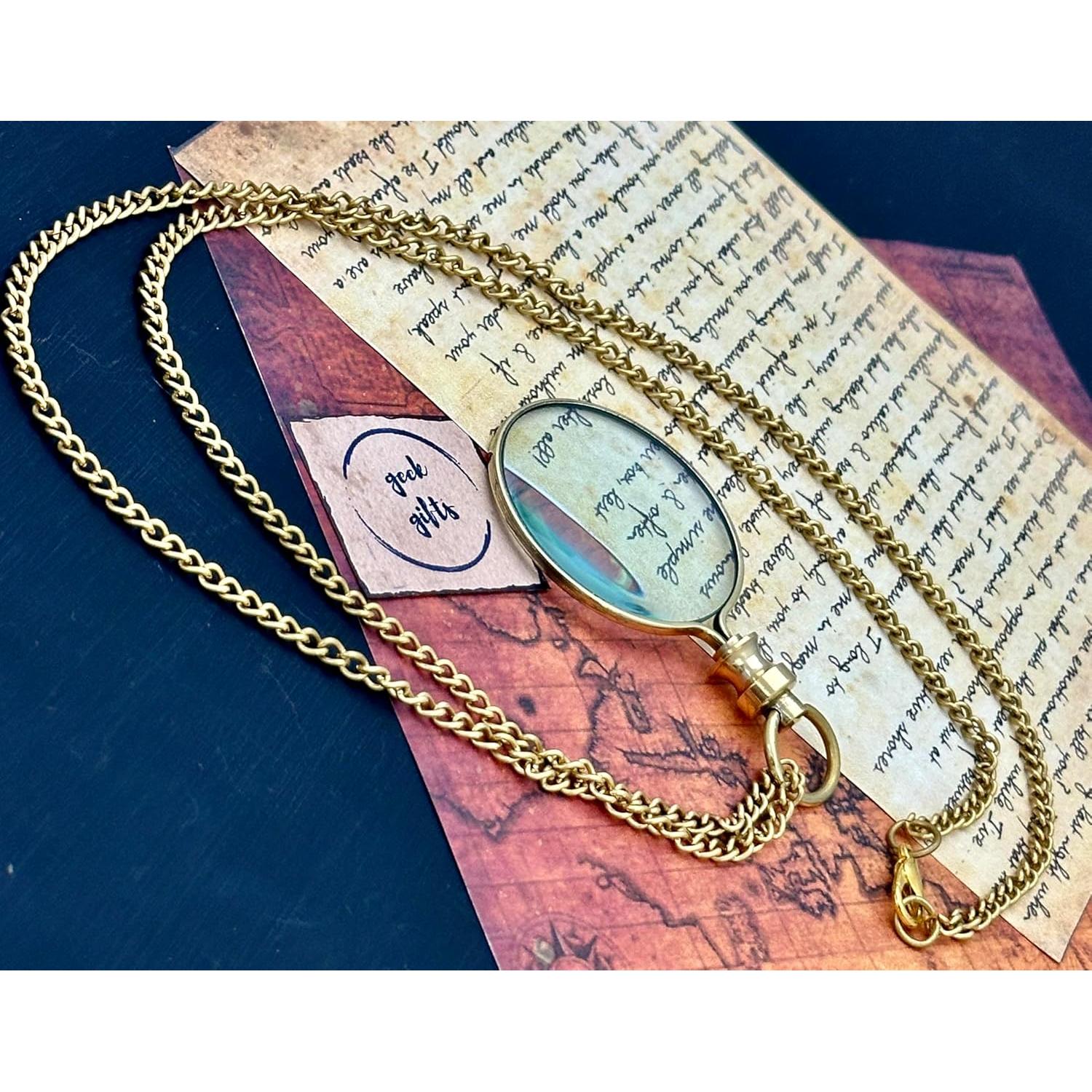 Monóculo de bolsillo GeekGifts con cadena - Lupa 10x latón