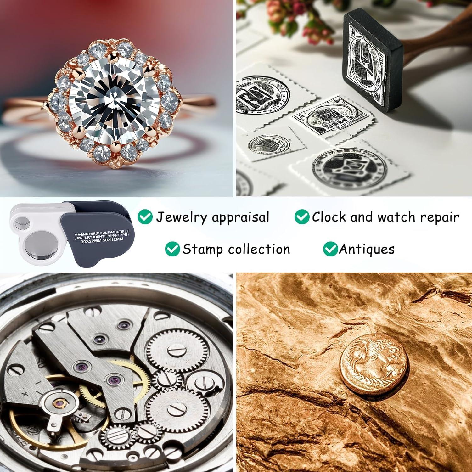 Lupa de Joyero 30X 50X JIYIN Plegable para Monedas y Gemas