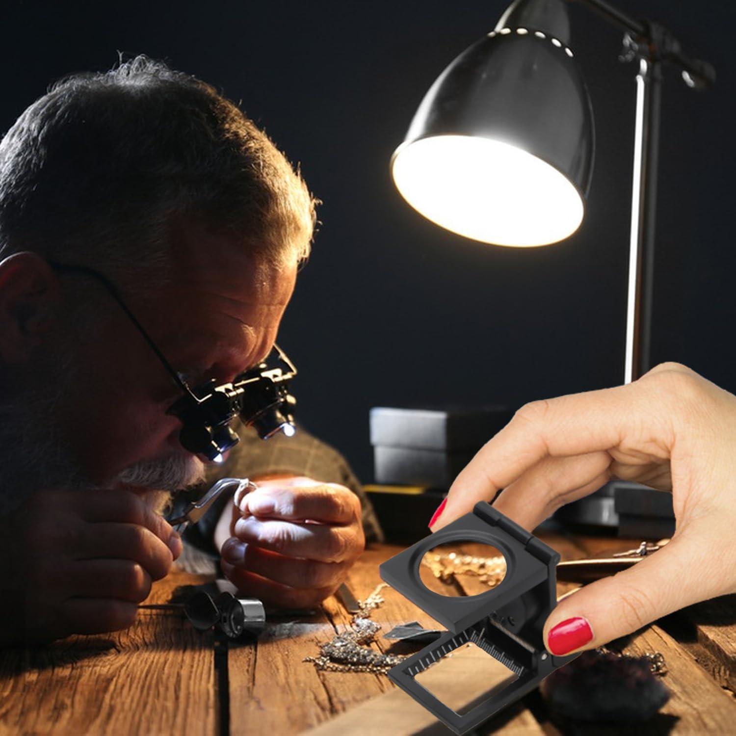 Lupa de Joyero Rongon 10X con Luz LED Plegable