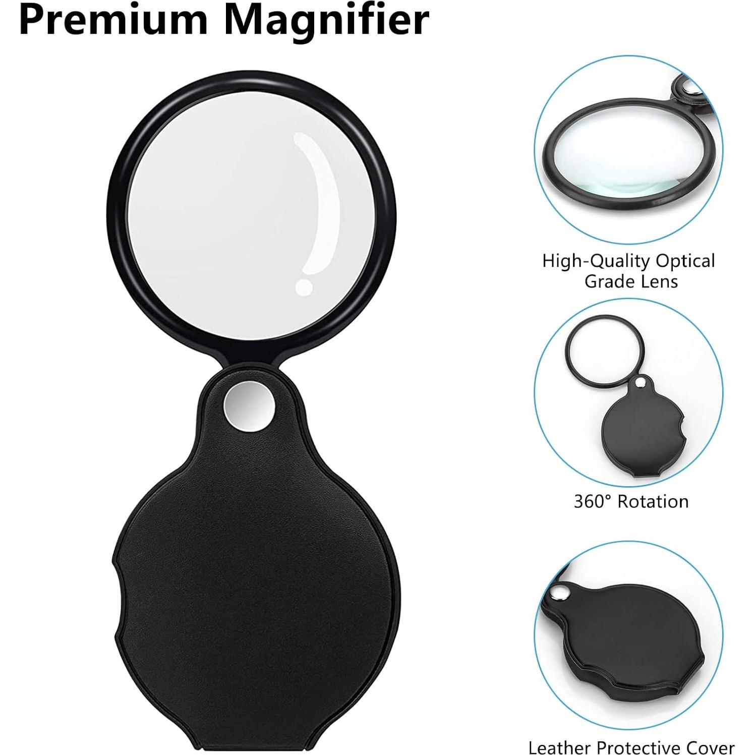 Lupa de Bolsillo SAYEEC 10X con Funda de Cuero y Cordones