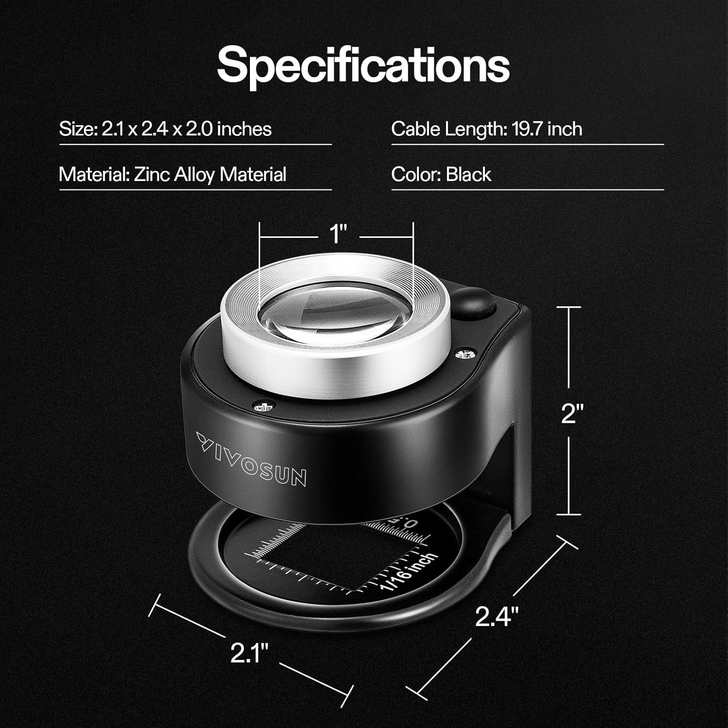 Lupa Recargable VIVOSUN 30X con Luz LED y UV, Vidrio Óptico