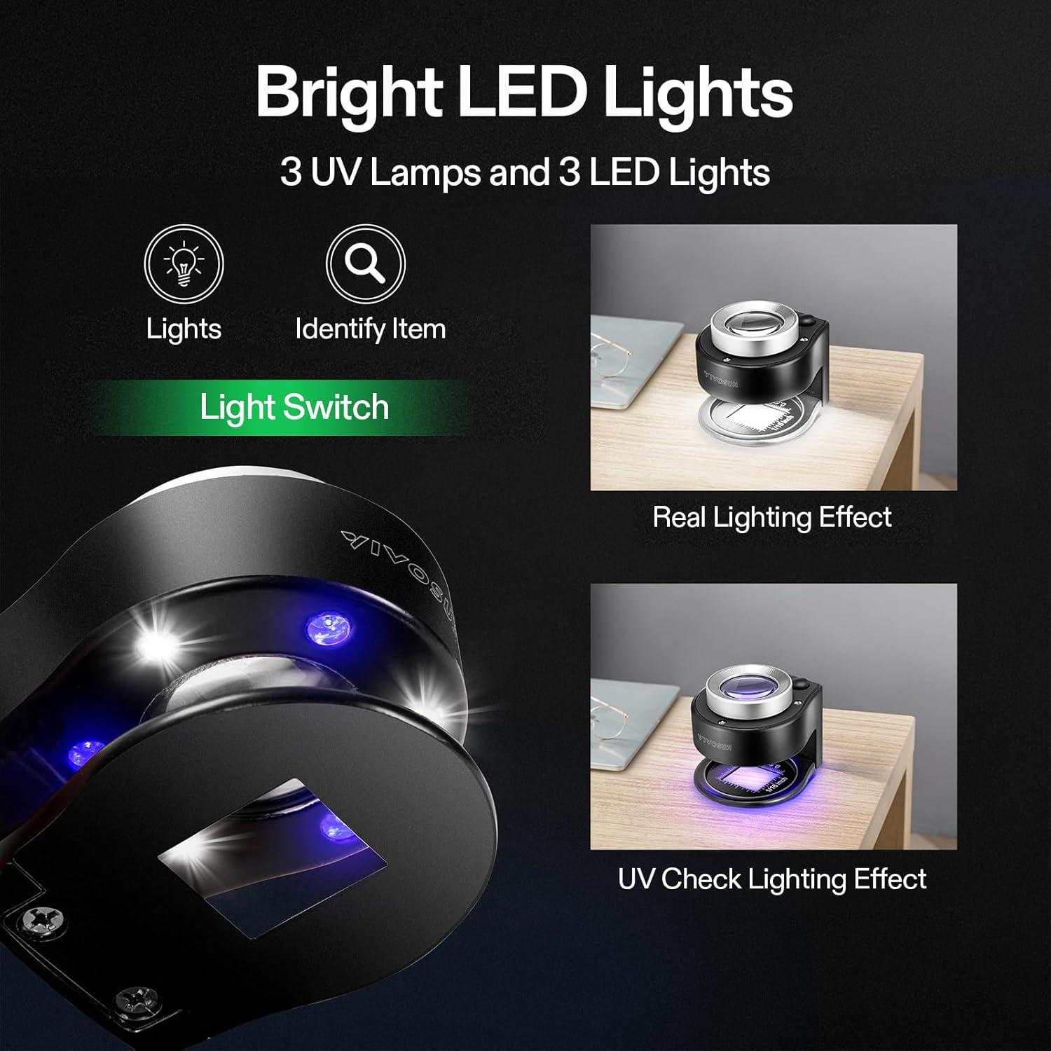 Lupa Recargable VIVOSUN 30X con Luz LED y UV, Vidrio Óptico