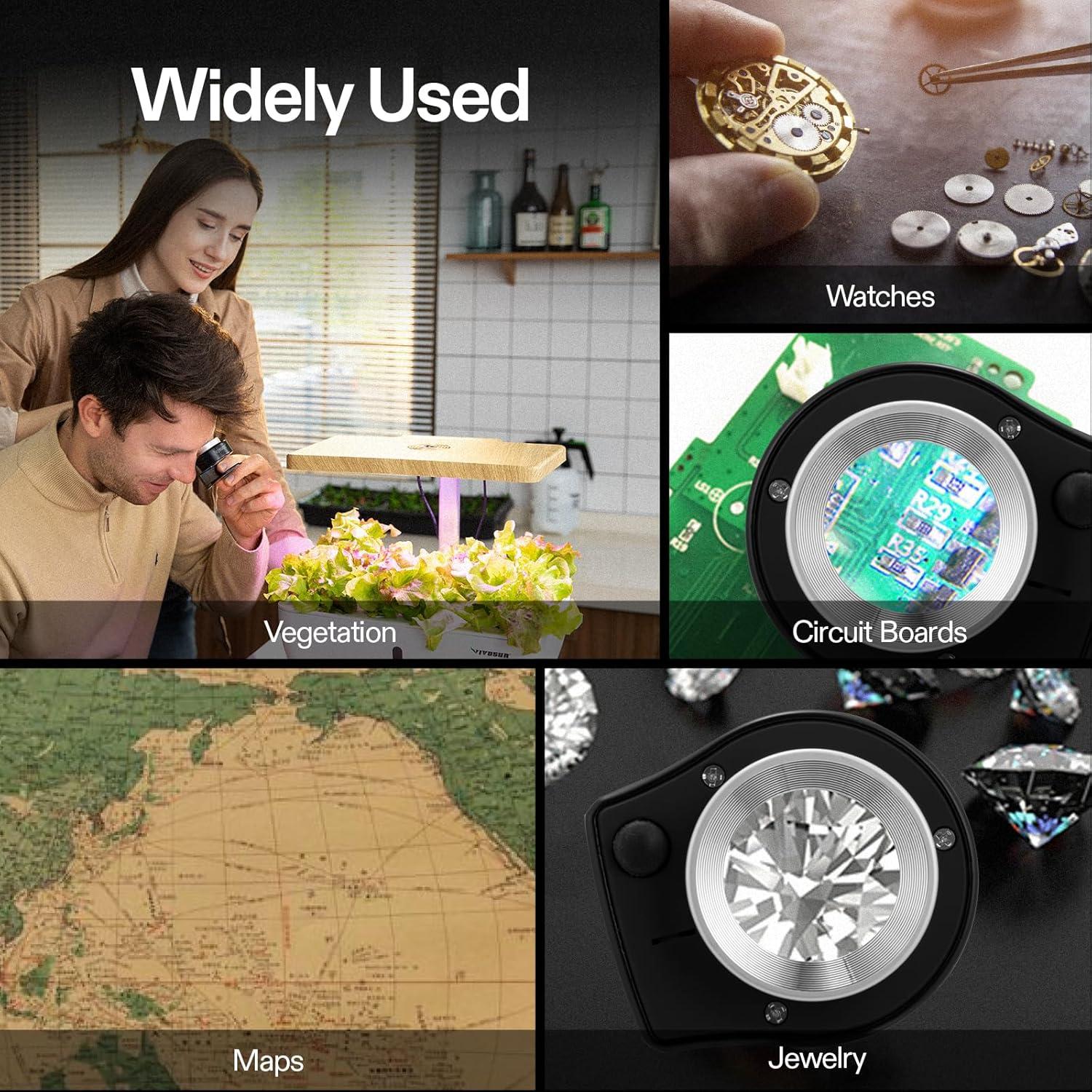 Lupa Recargable VIVOSUN 30X con Luz LED y UV, Vidrio Óptico