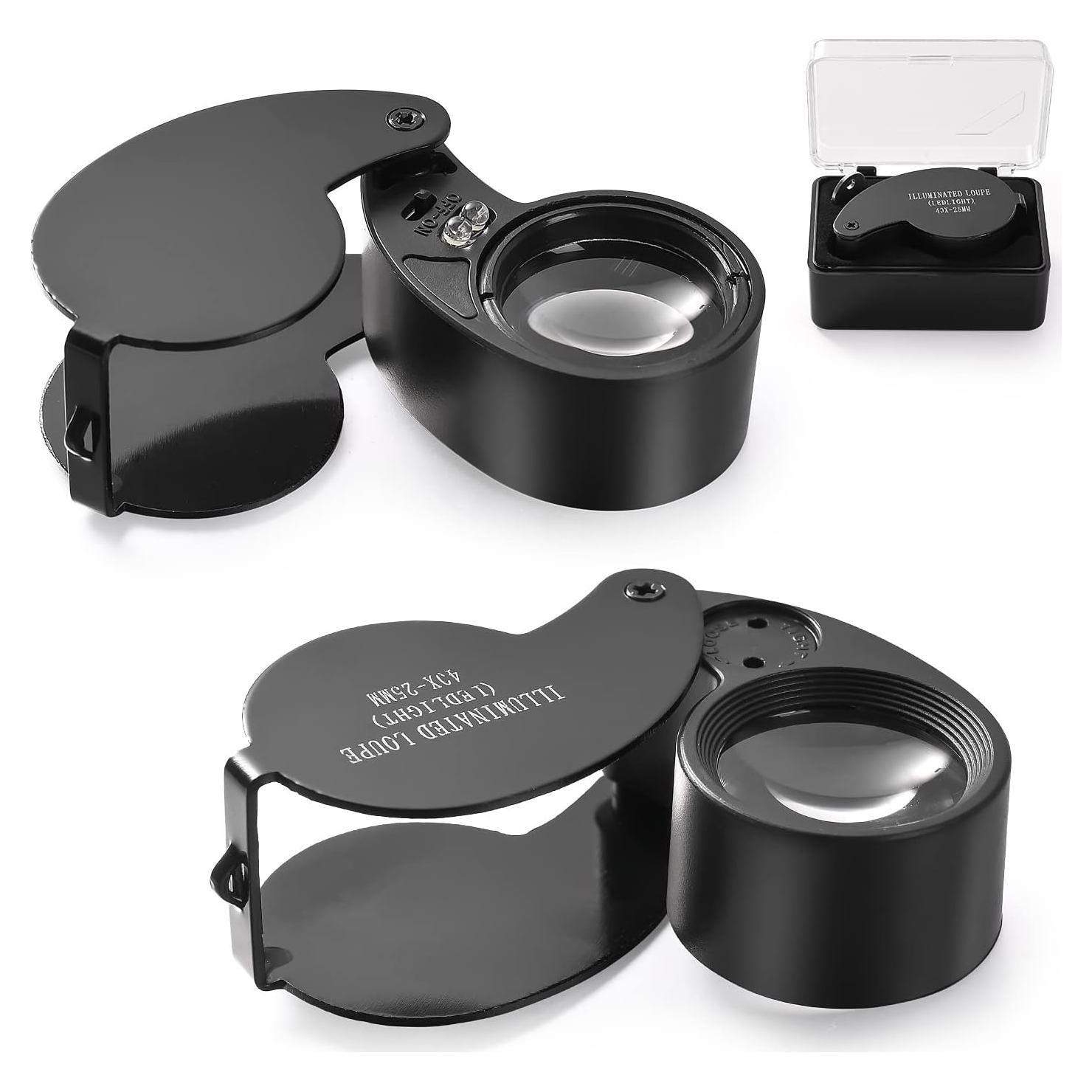 Lupa de Joyero Plegable 40X Amoper con Luz LED - 2 Piezas