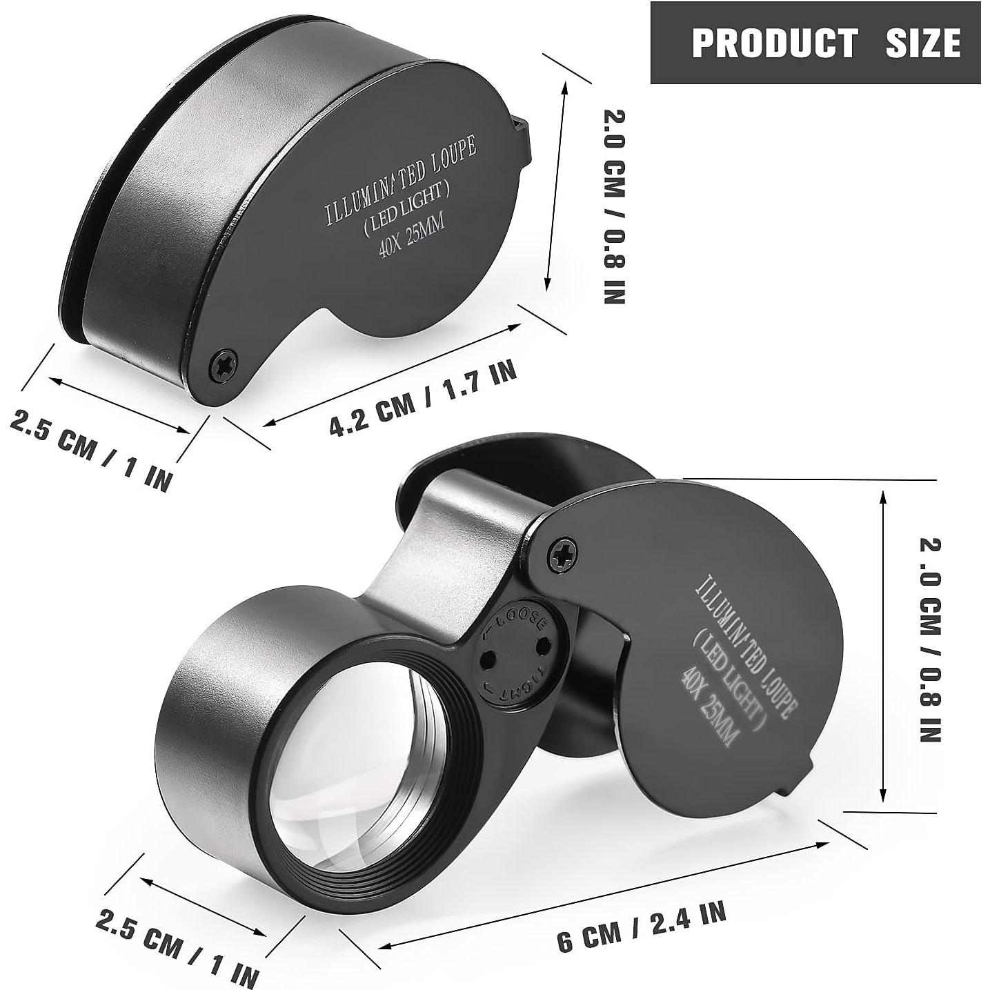 Lupa de Joyero Plegable 40X Amoper con Luz LED - 2 Piezas