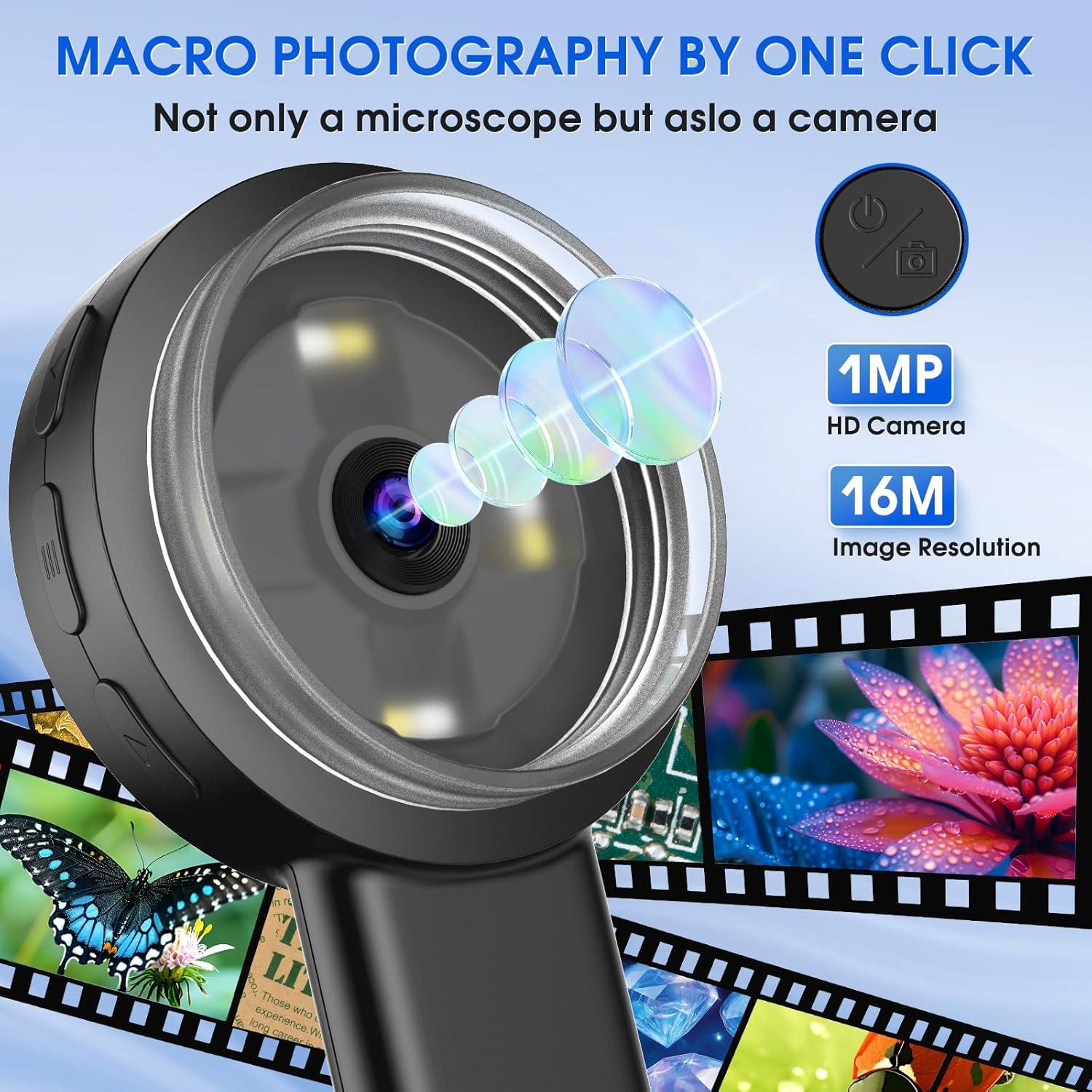 Microscopio Digital MAXLAPTER 100X con Luz y Pantalla 5.08 cm