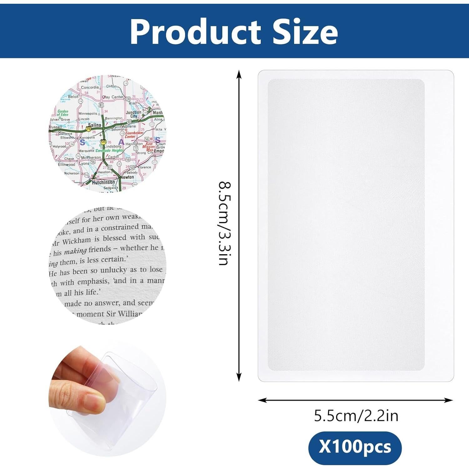 100 Tarjetas Lupa de Aumento Ubamdom 3x Portátiles 8.4x5.6cm