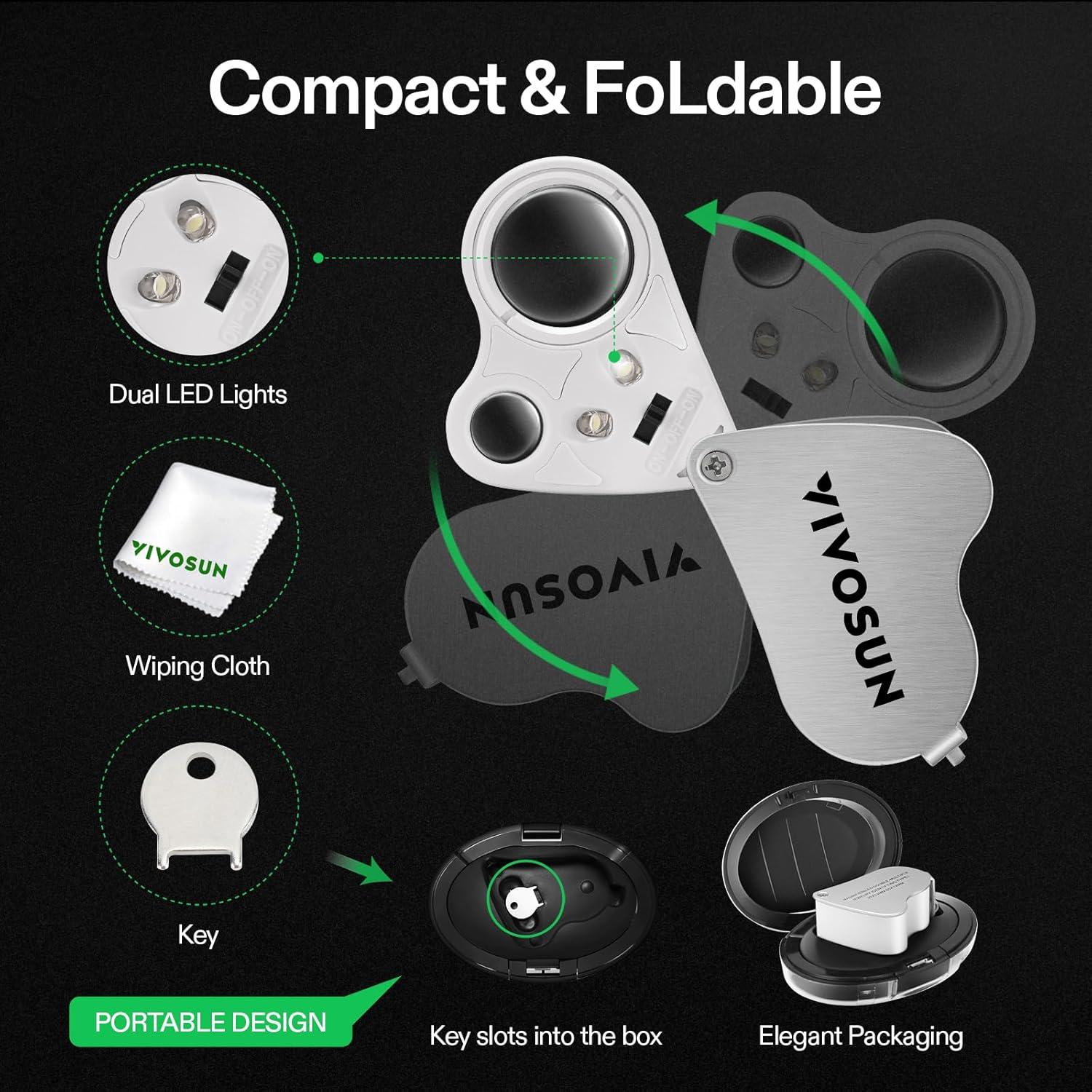 Lupa Iluminada Plegable VIVOSUN 30x 60x con Luz LED