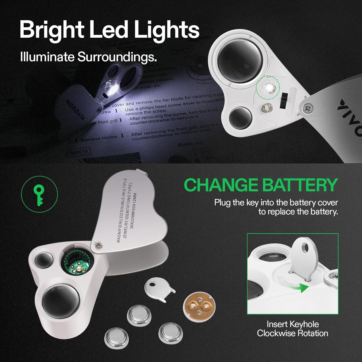 Lupa Iluminada Plegable VIVOSUN 30x 60x con Luz LED