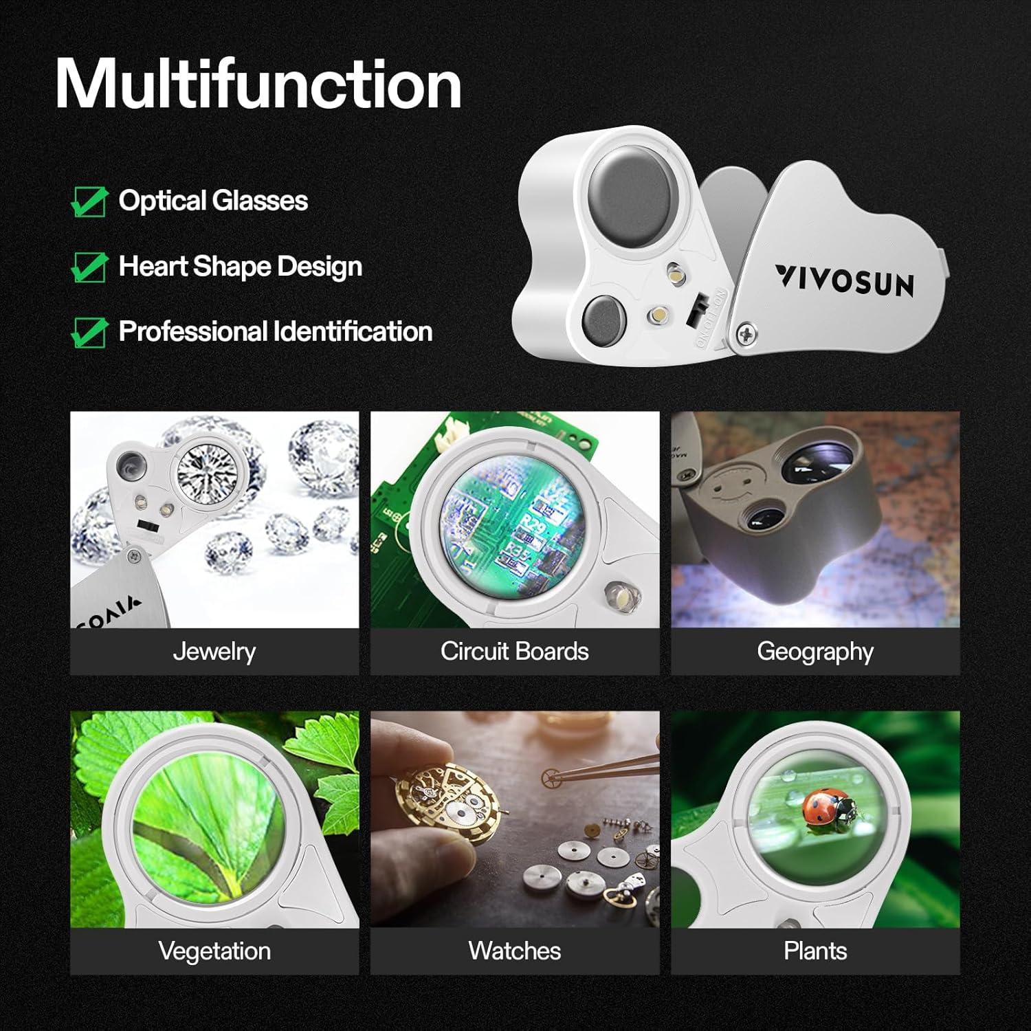 Lupa Iluminada Plegable VIVOSUN 30x 60x con Luz LED