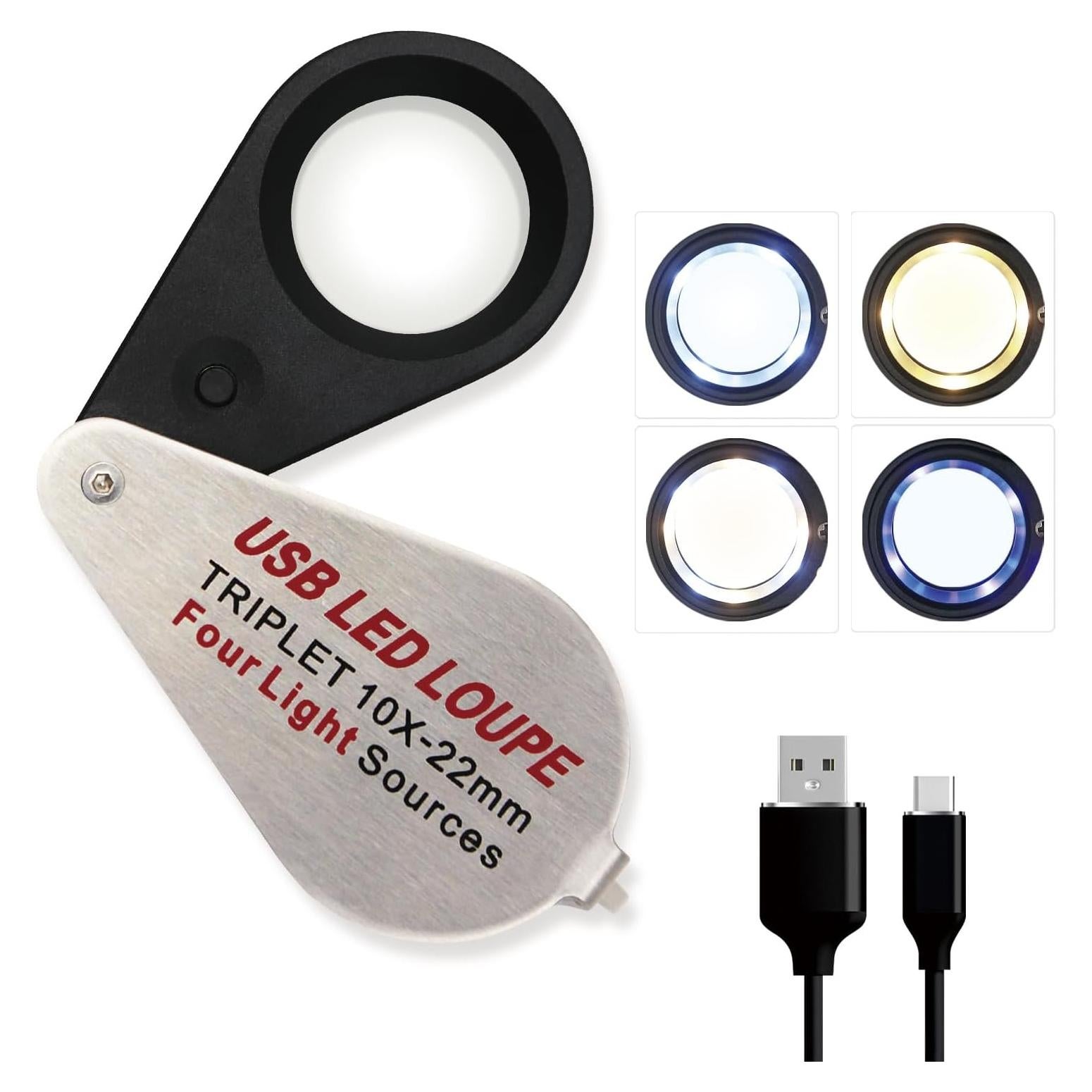 Lupa de Joyero Recargable Koparneed 10X con Luz UV y LED