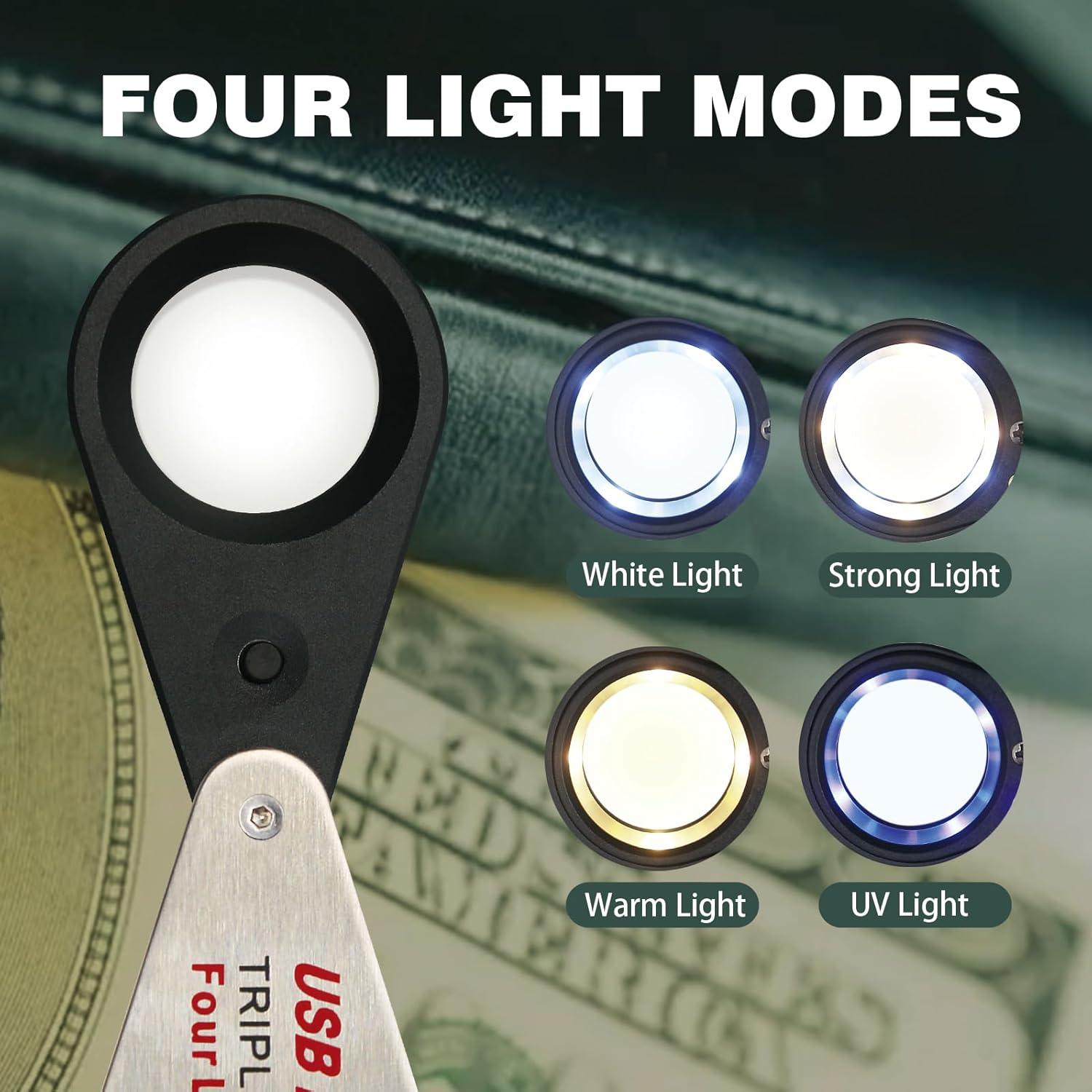 Lupa de Joyero Recargable Koparneed 10X con Luz UV y LED