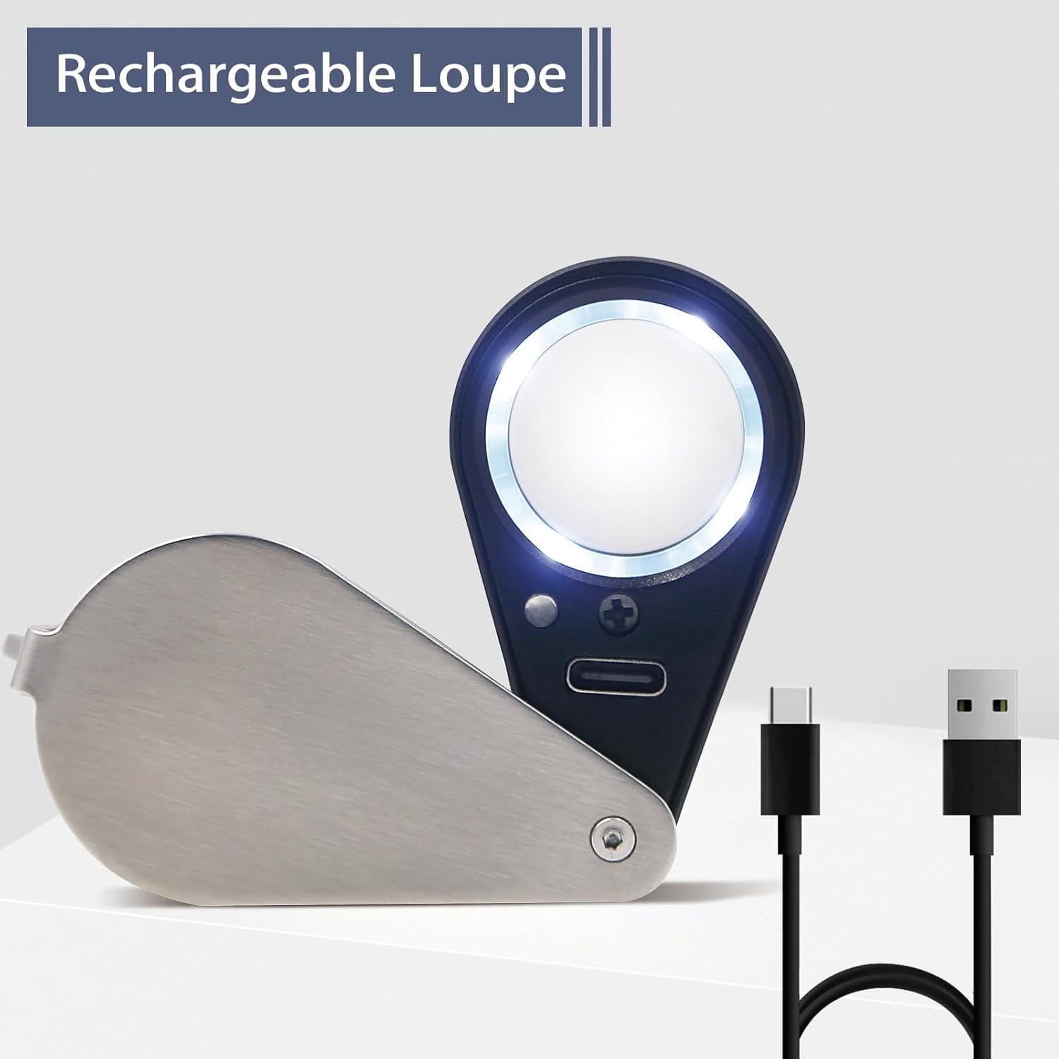 Lupa de Joyero Recargable Koparneed 10X con Luz UV y LED