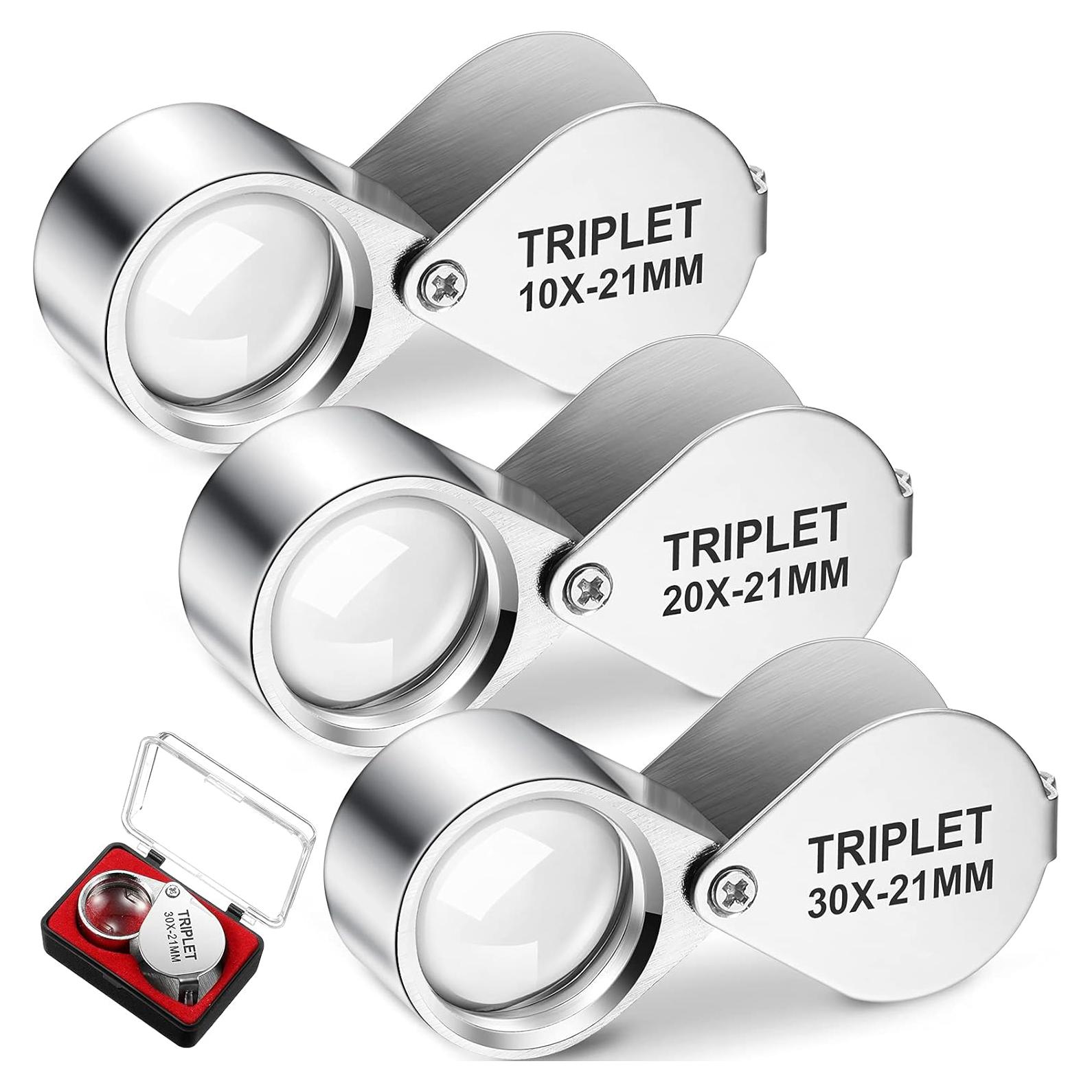 Conjunto de Lupa de Joyero Frienda 3 Piezas 10X 20X 30X Plata