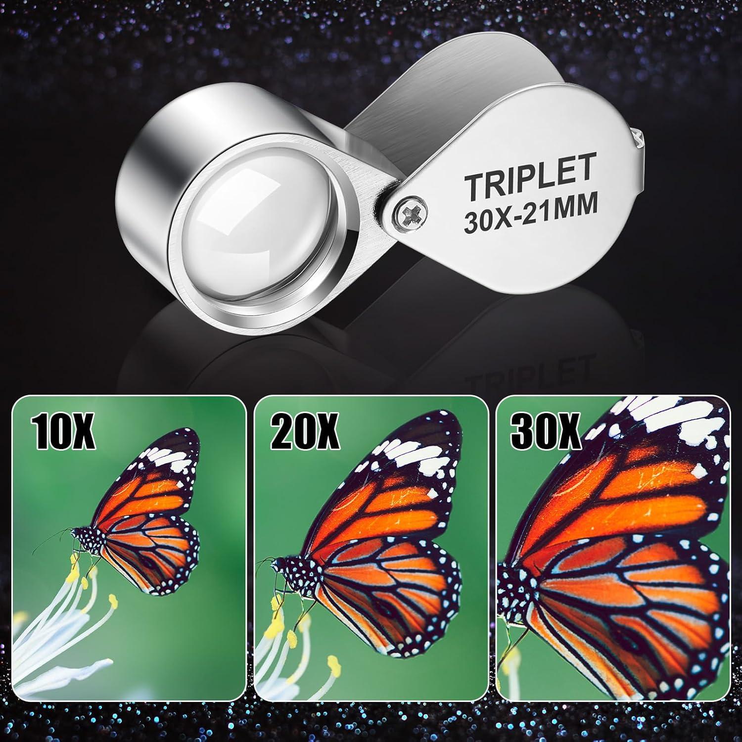 Conjunto de Lupa de Joyero Frienda 3 Piezas 10X 20X 30X Plata