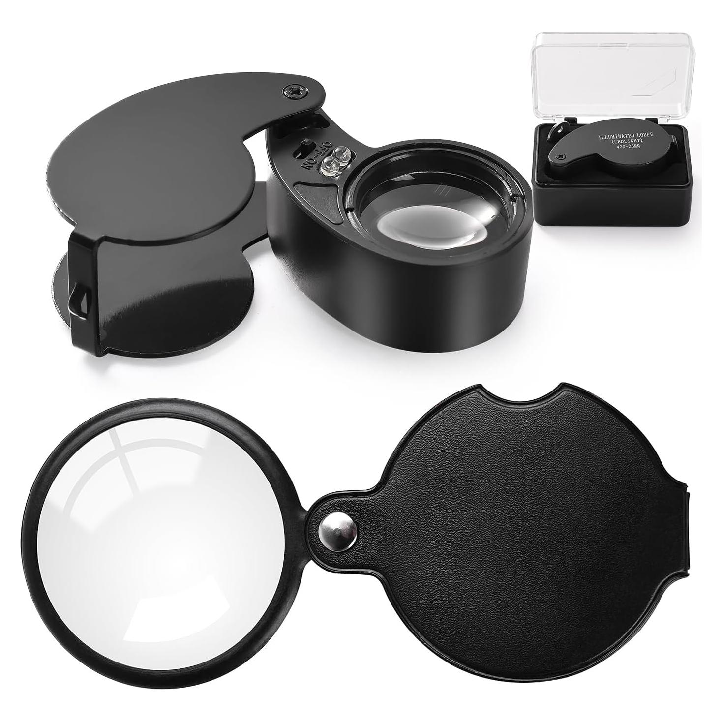 Lupa de bolsillo Amoper 6X 40X con luz LED y funda