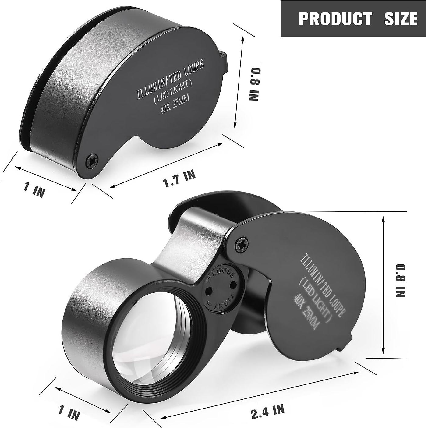 Lupa de bolsillo Amoper 6X 40X con luz LED y funda