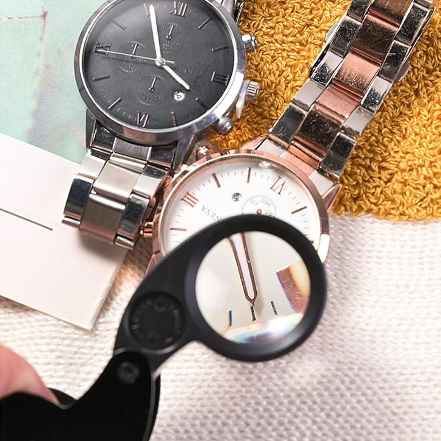 Lupa de bolsillo Amoper 6X 40X con luz LED y funda