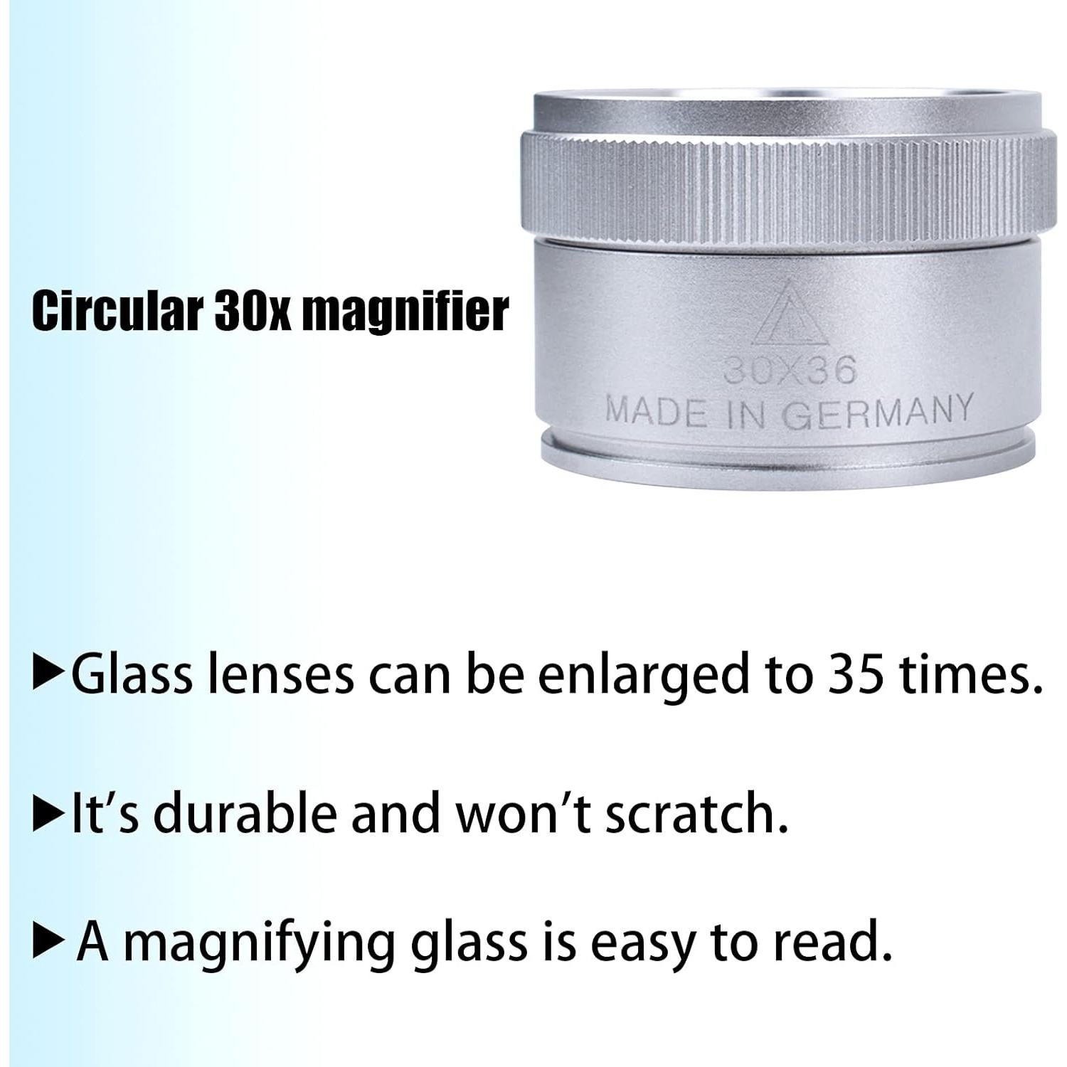 Lupa de 30X BronaGrand Plata, Lente de Vidrio 4.29x2.89cm