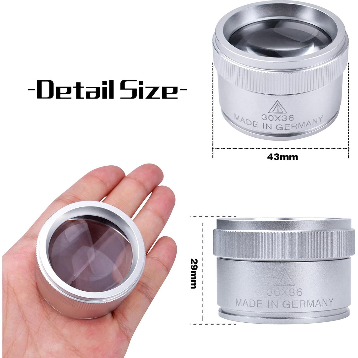 Lupa de 30X BronaGrand Plata, Lente de Vidrio 4.29x2.89cm