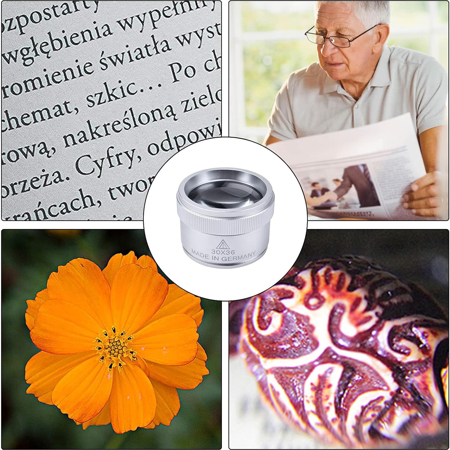 Lupa de 30X BronaGrand Plata, Lente de Vidrio 4.29x2.89cm