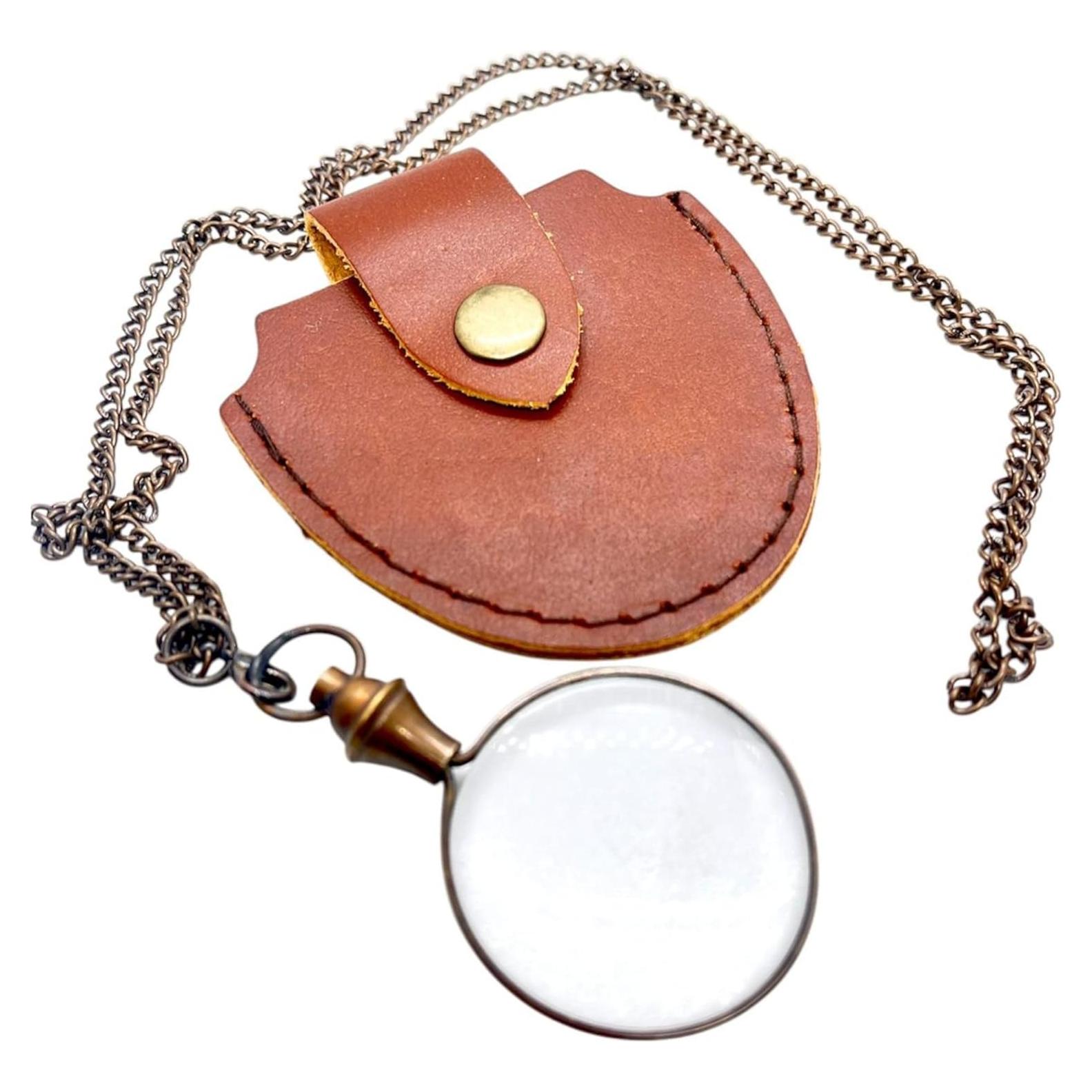 Lupa de bolsillo 10X PRIME NAUTICAL con cadena de bronce 91.4 cm