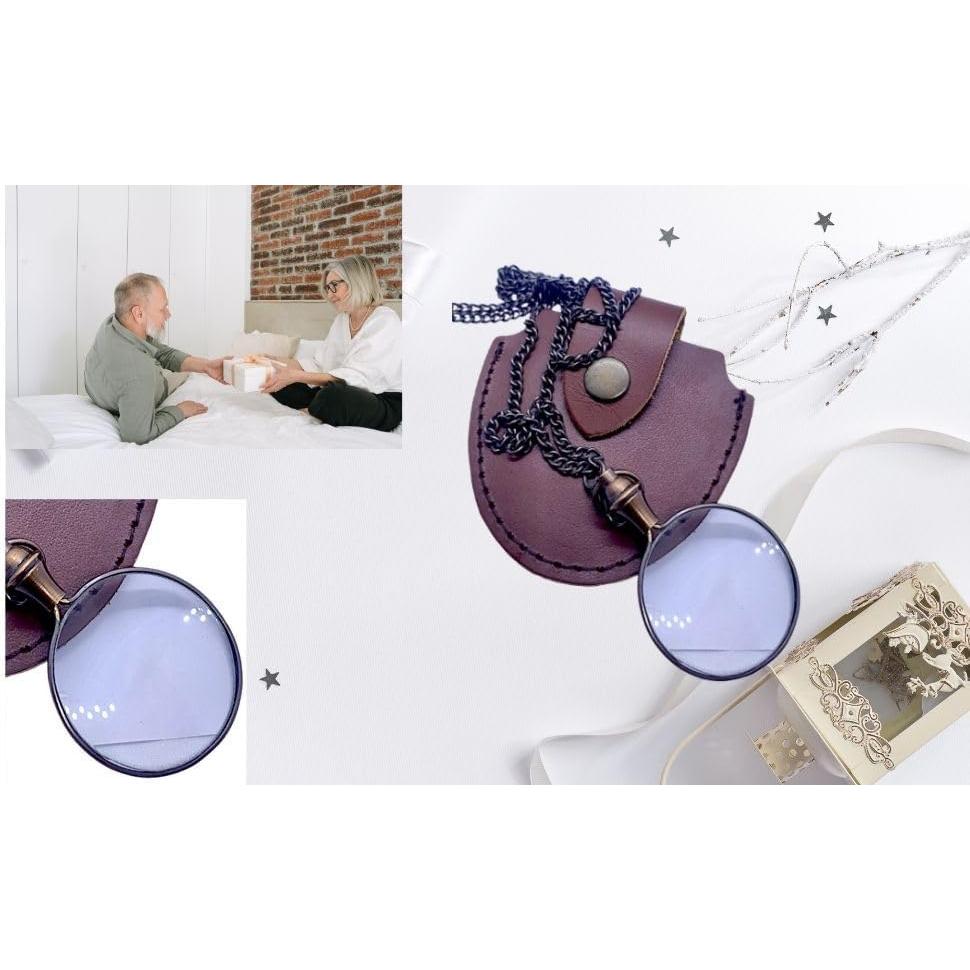 Lupa de bolsillo 10X PRIME NAUTICAL con cadena de bronce 91.4 cm