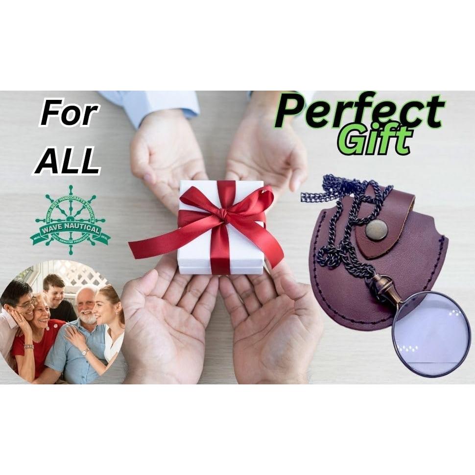 Lupa de bolsillo 10X PRIME NAUTICAL con cadena de bronce 91.4 cm