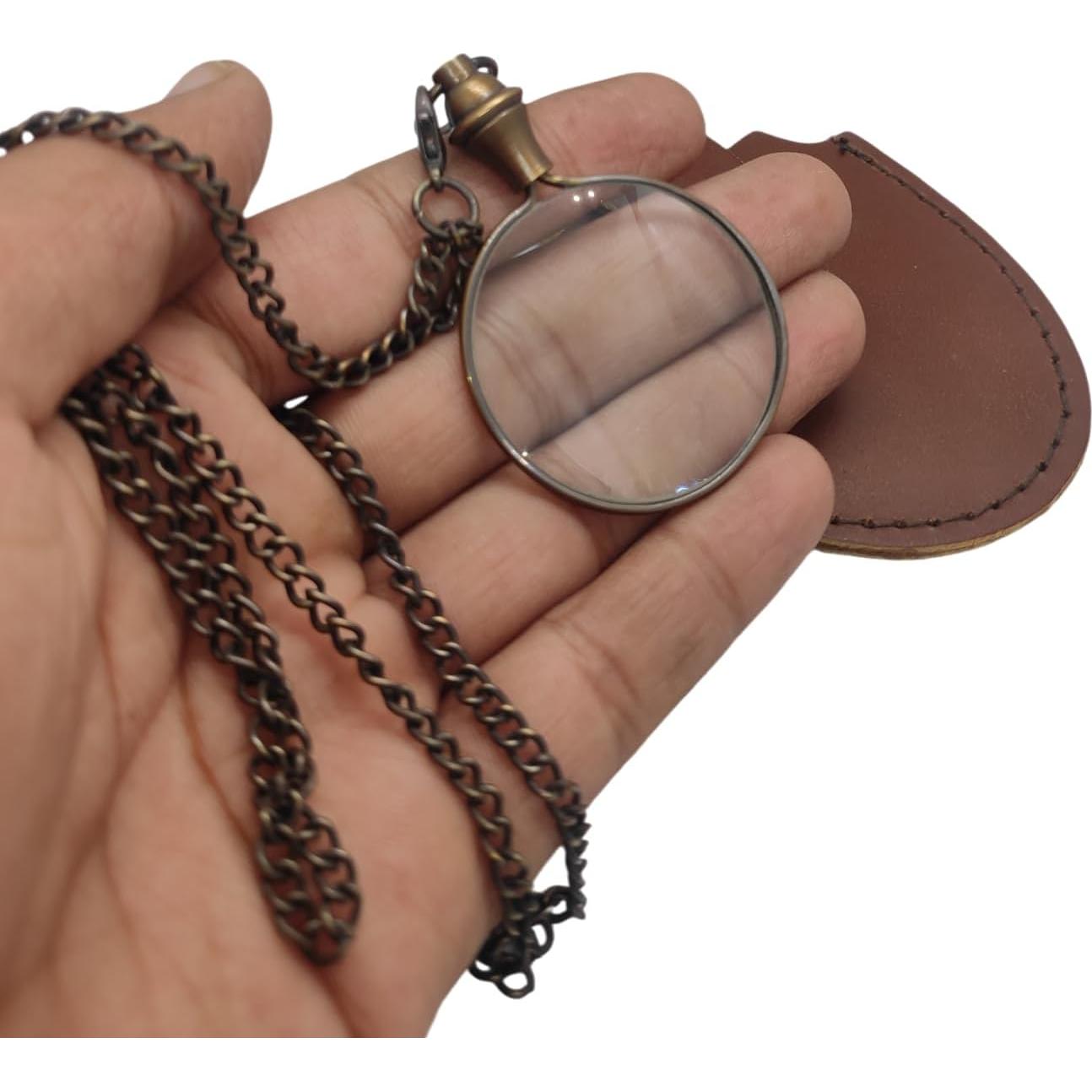 Lupa de bolsillo 10X PRIME NAUTICAL con cadena de bronce 91.4 cm