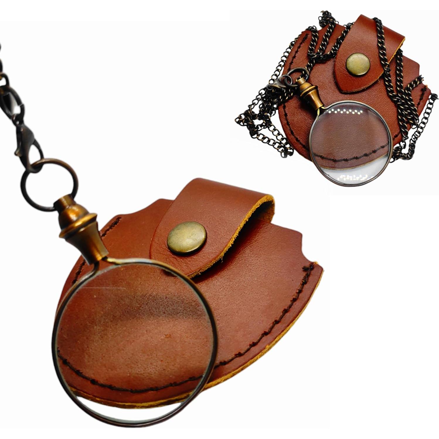 Lupa de bolsillo 10X PRIME NAUTICAL con cadena de bronce 91.4 cm