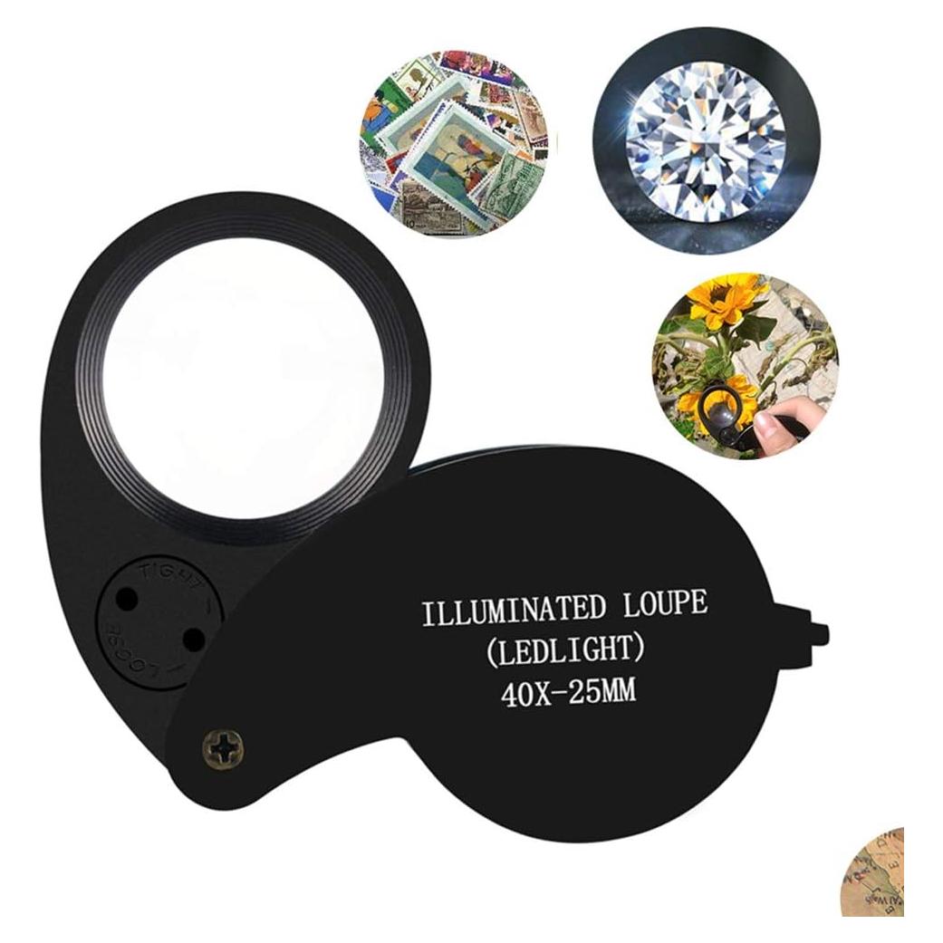 Lupa Beileshi 40X con LED y Lente de Vidrio Plegable