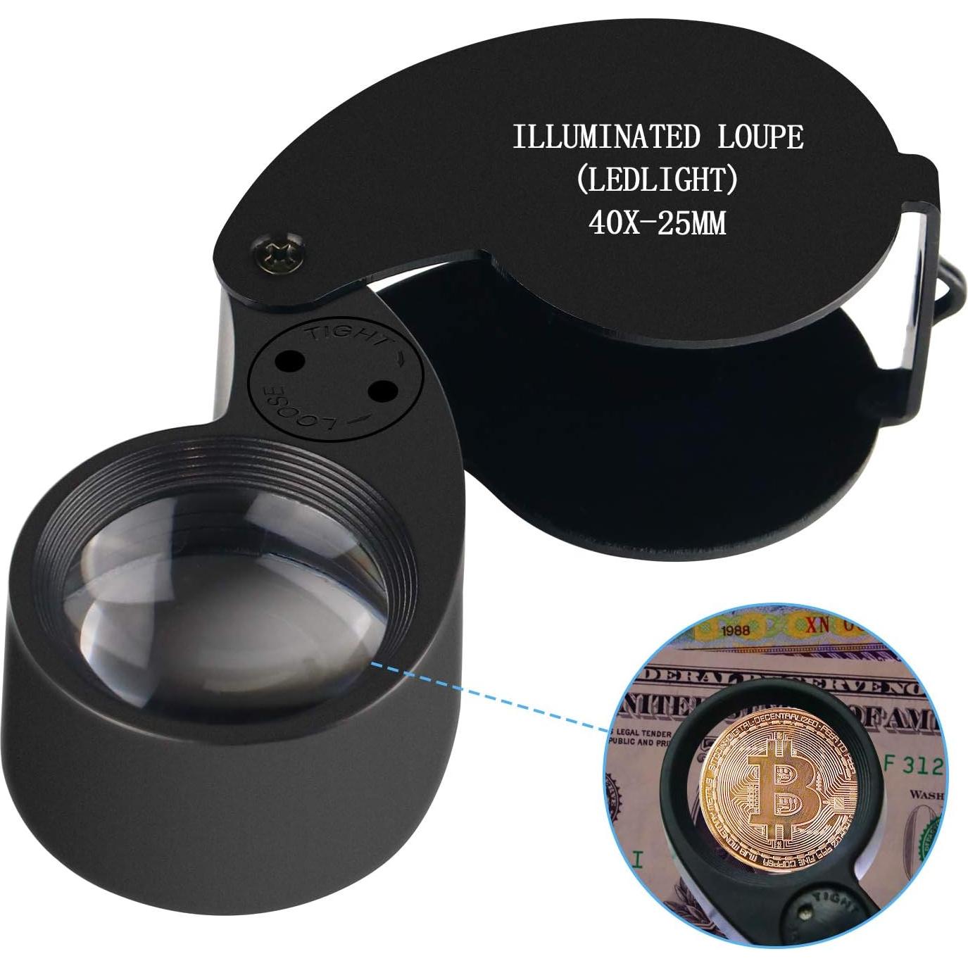 Lupa Beileshi 40X con LED y Lente de Vidrio Plegable