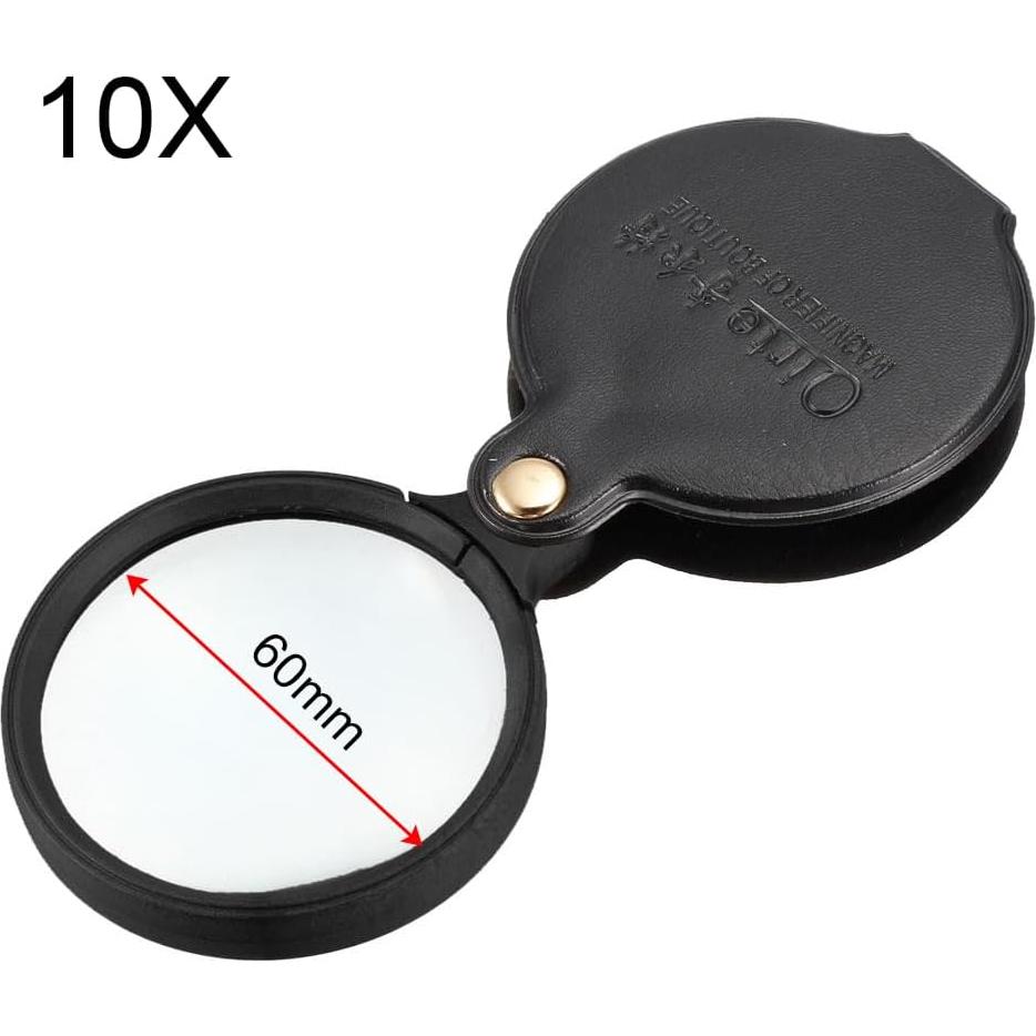 Lupa Plegable uxcell 60mm 10X con Funda de Cuero Negra