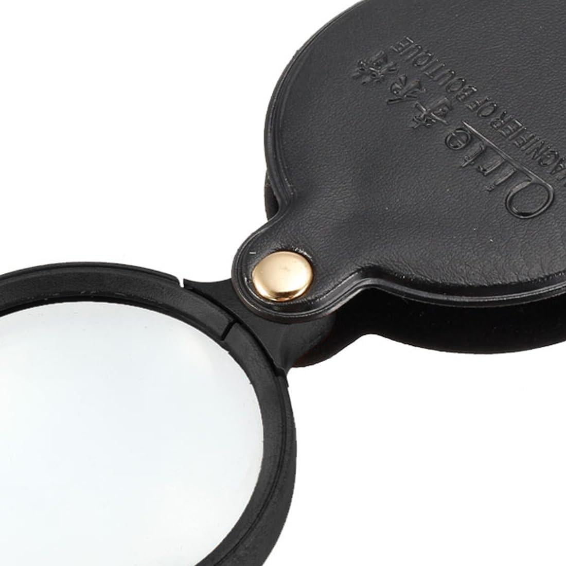 Lupa Plegable uxcell 60mm 10X con Funda de Cuero Negra