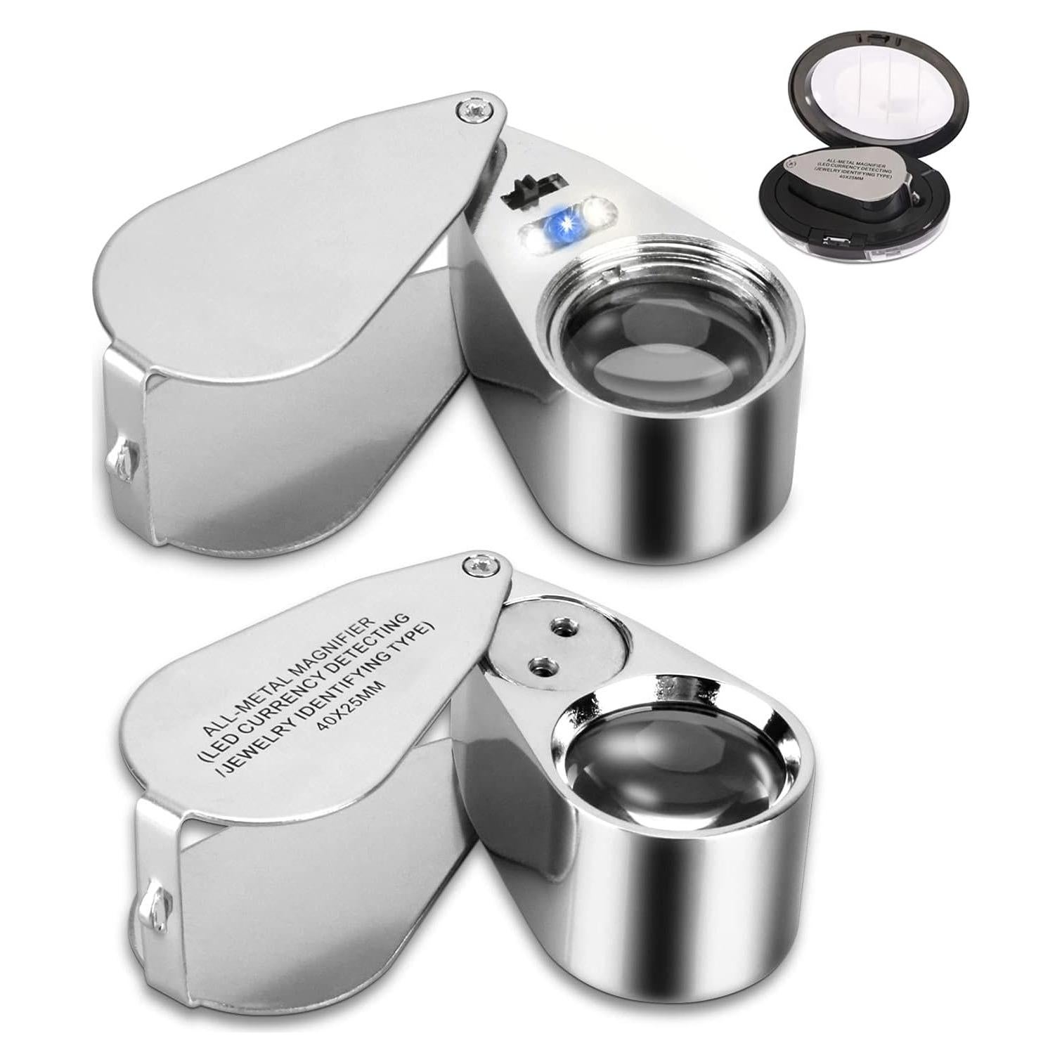 Lupa de Joyero Iluminada 40X JLY con Luz LED y UV - 2 Piezas