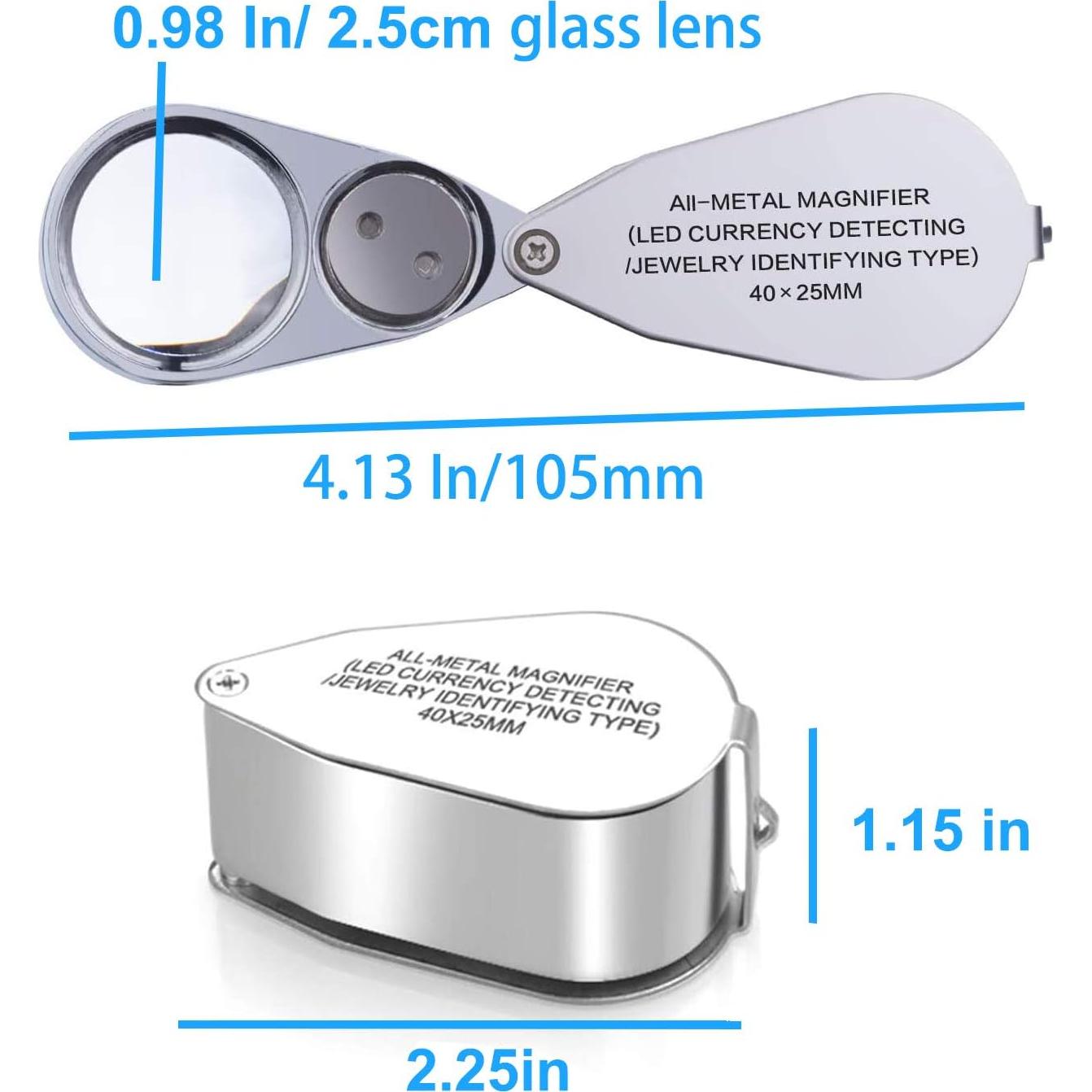 Lupa de Joyero Iluminada 40X JLY con Luz LED y UV - 2 Piezas