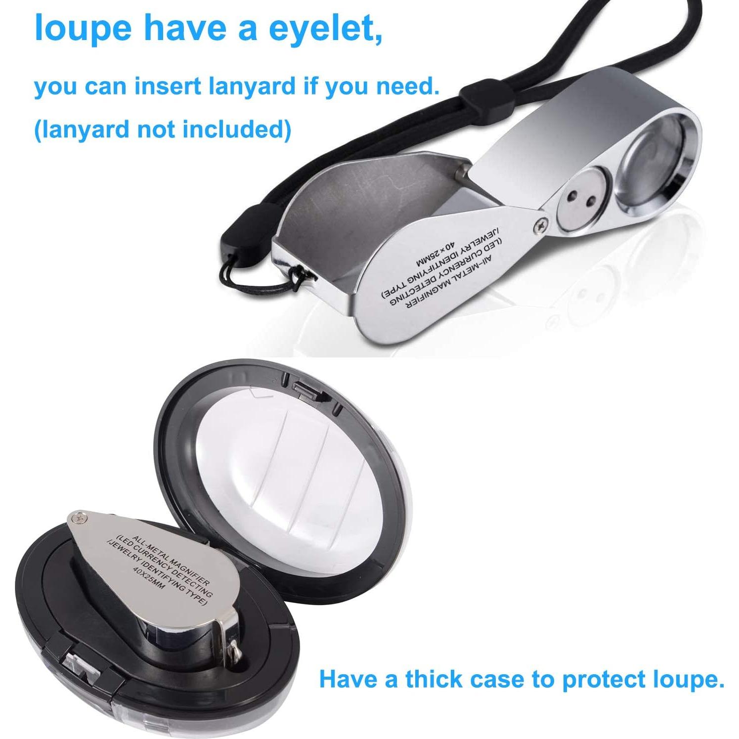 Lupa de Joyero Iluminada 40X JLY con Luz LED y UV - 2 Piezas