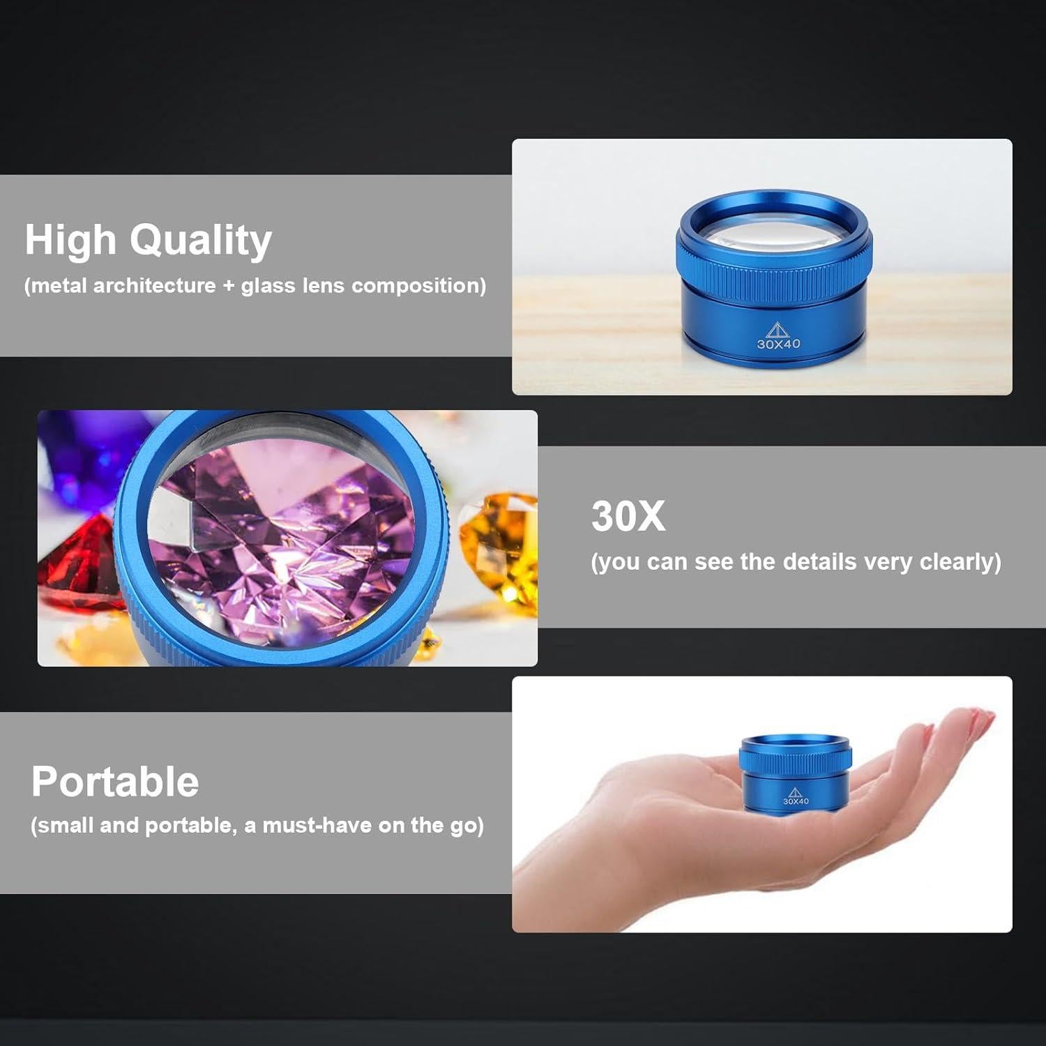 Lupa de Joyero Rongon 30X Azul 40mm para Joyería y Manualidades