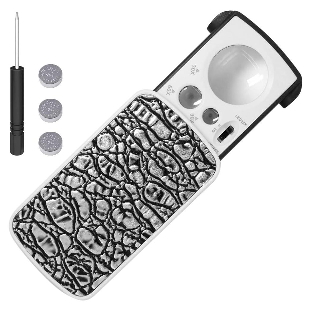 Lupa de Joyería AFUNTA con Luz LED 30X 60X 90X Plata