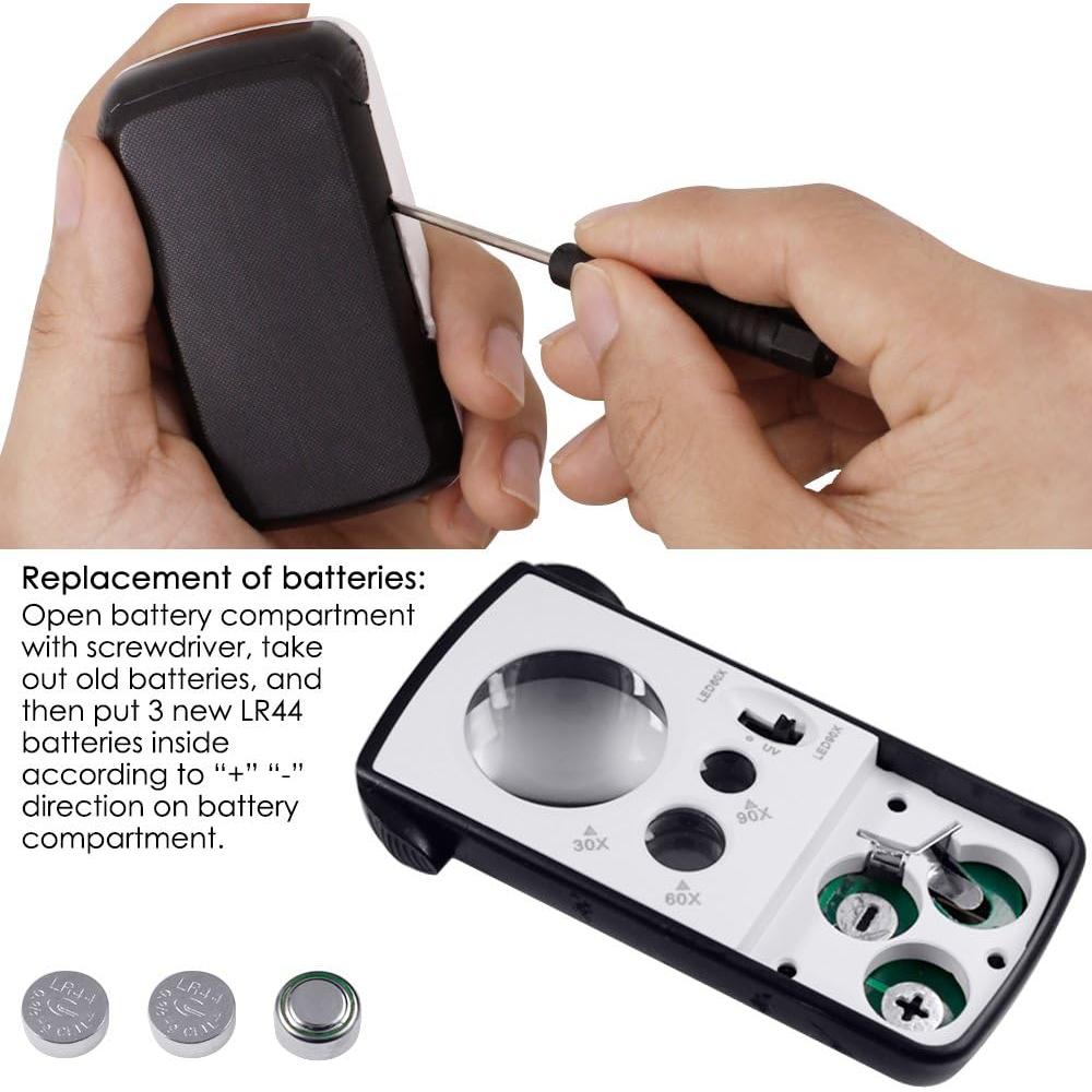 Lupa de Joyería AFUNTA con Luz LED 30X 60X 90X Plata