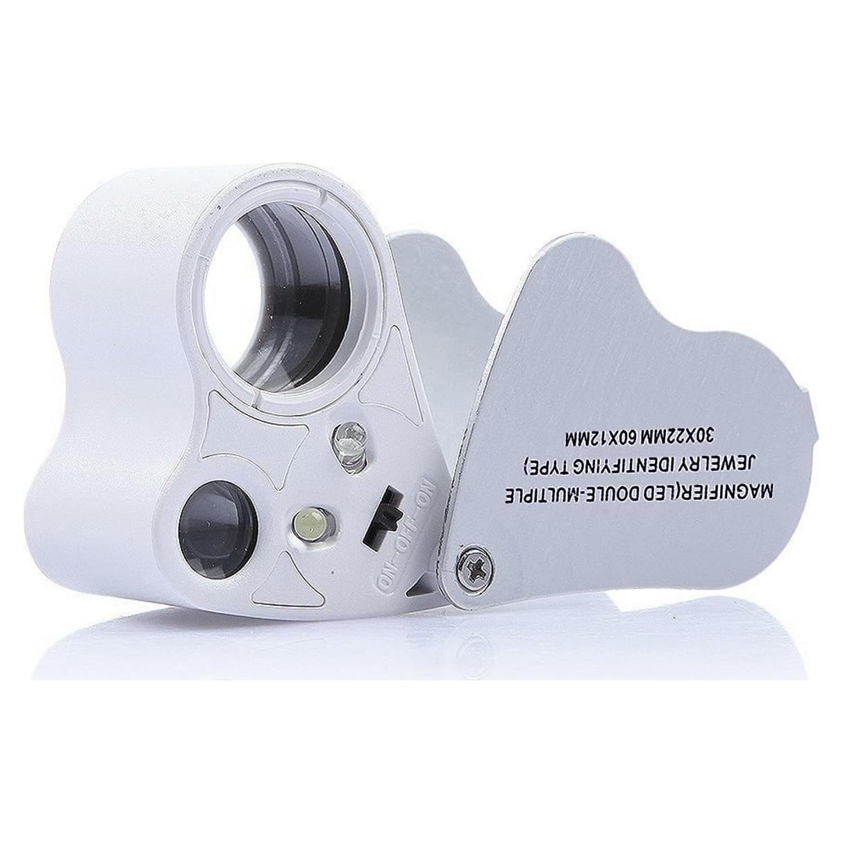 Lupa Iluminada KINGMAS 30x 60x Plegable con LED Plata