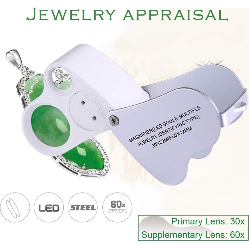 Lupa Iluminada KINGMAS 30x 60x Plegable con LED Plata