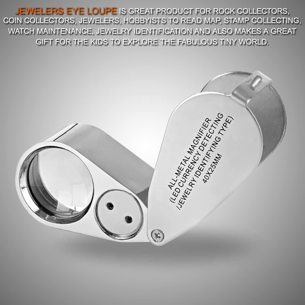 Lupa de Joyero KINGMAS 40X Plegable con Luz LED y UV