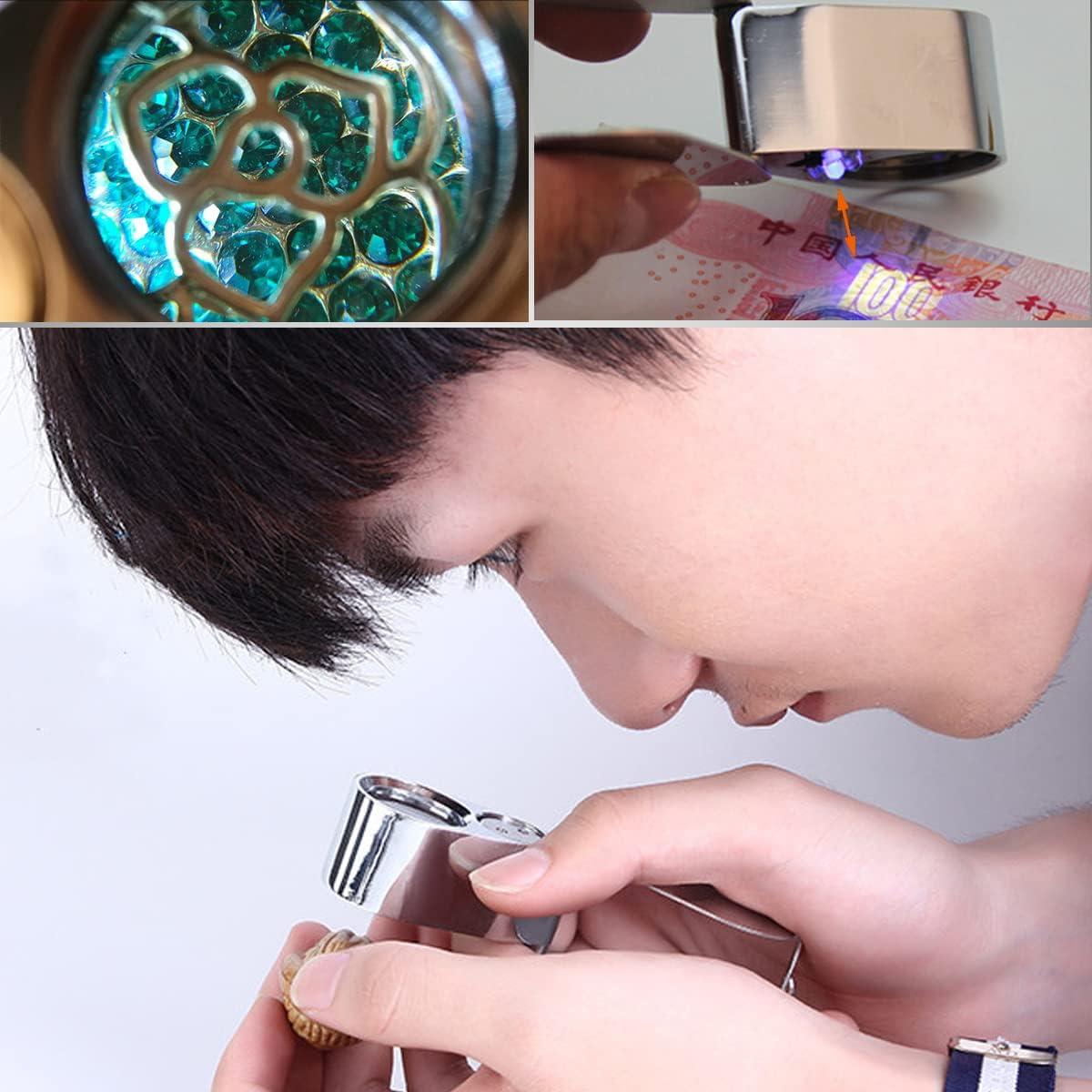 Lupa de Joyero KINGMAS 40X Plegable con Luz LED y UV